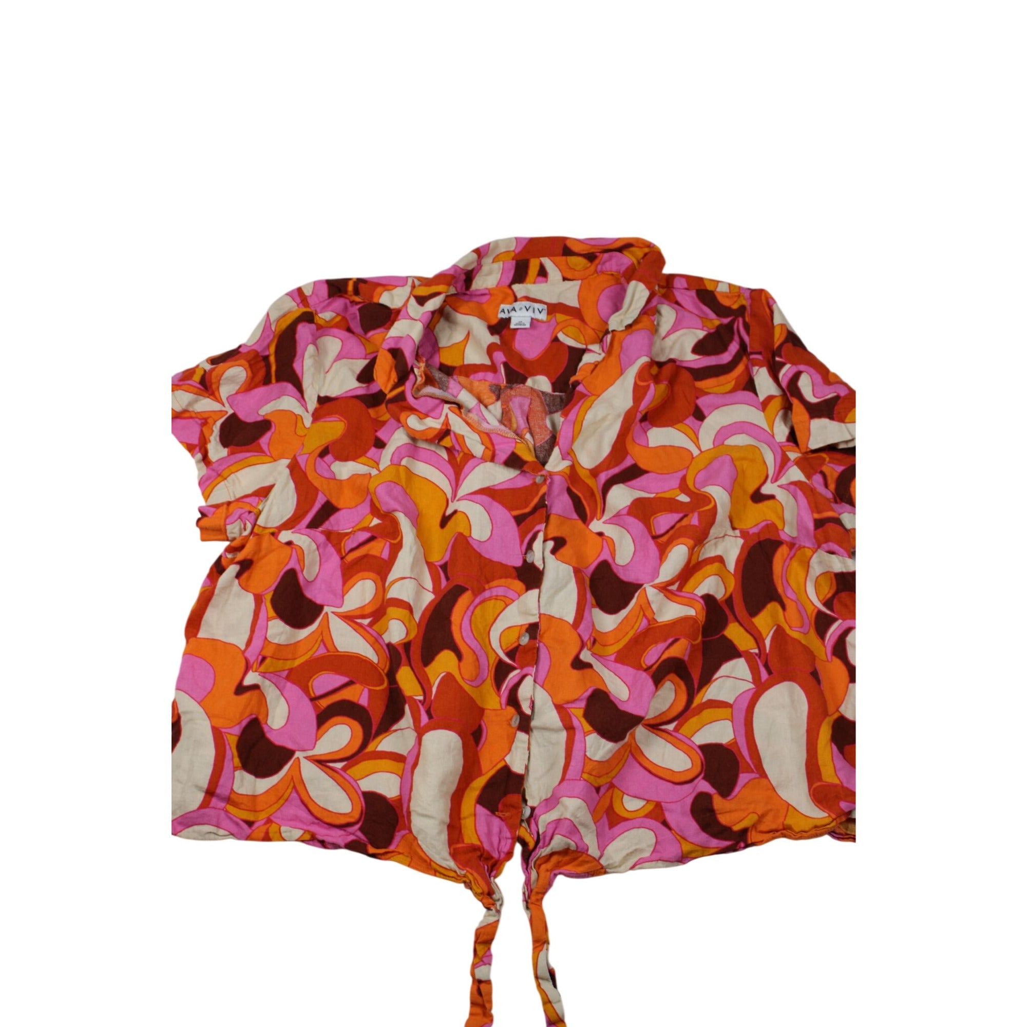 Ava & Viv Womens 2X Colorful Abstract Print Button-Down Shirt