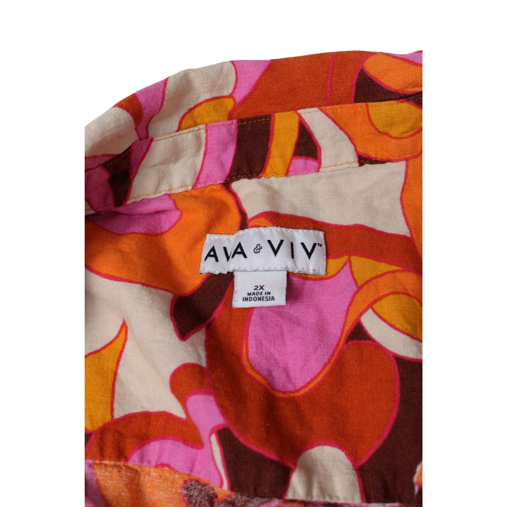 Ava & Viv Womens 2X Colorful Abstract Print Button-Down Shirt