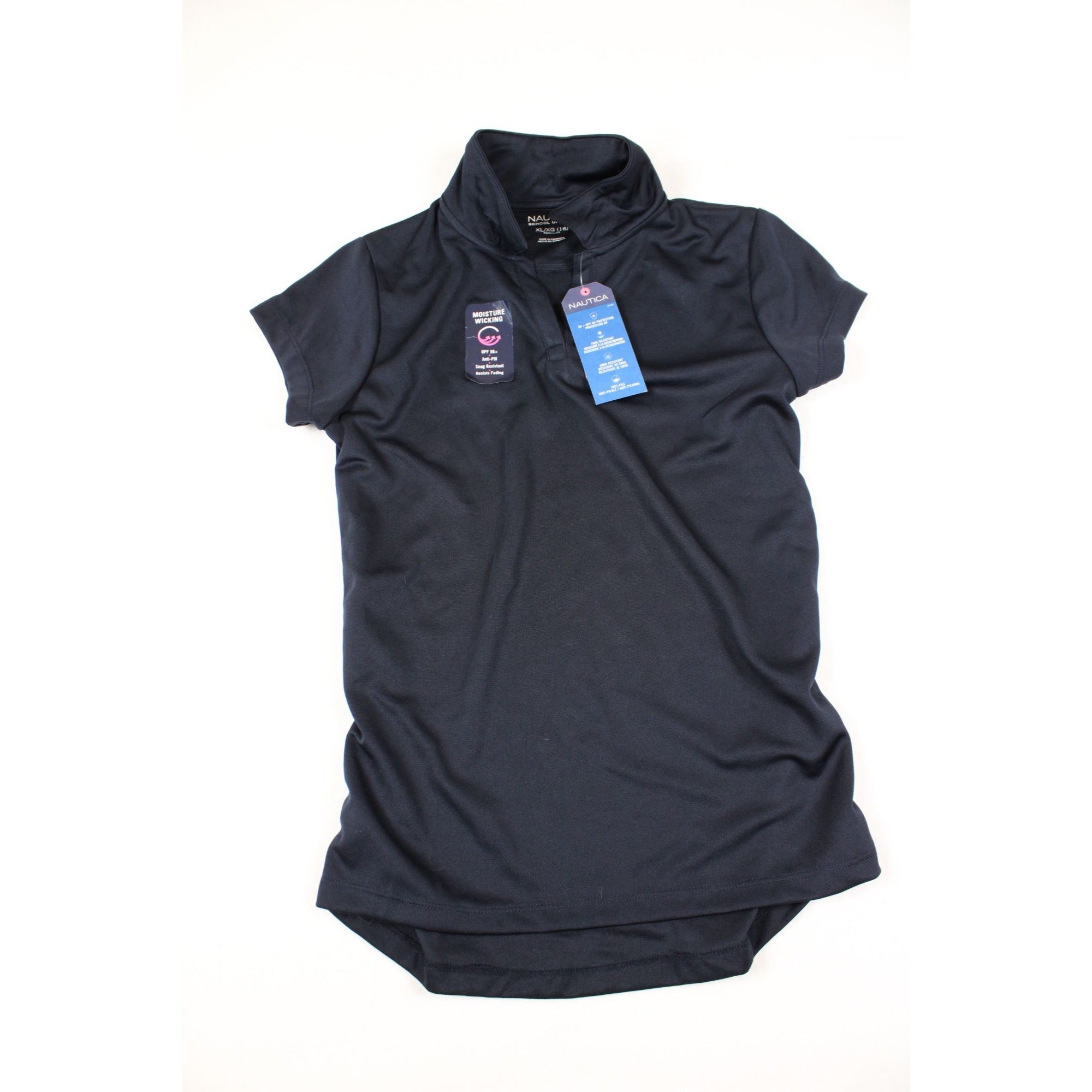NWT Nautica Girls Navy School Uniform Polo Shirt XL