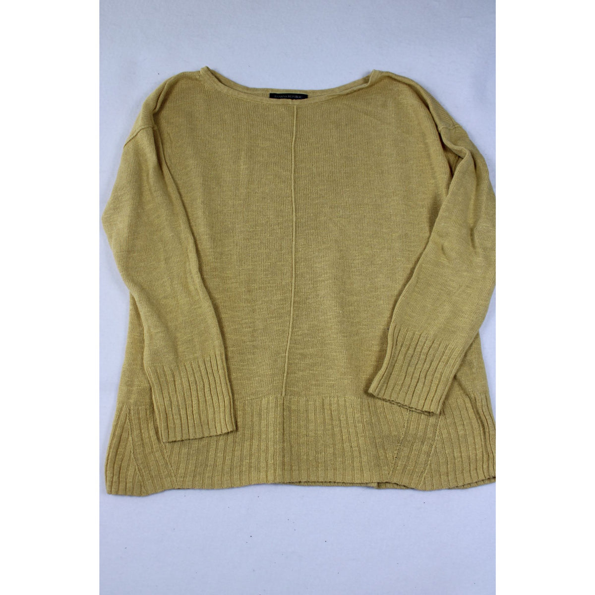 Banana Republic Yellow Knit Sweater Womens M Lightweight Pullover Ribbed Hem Long Sleeve
