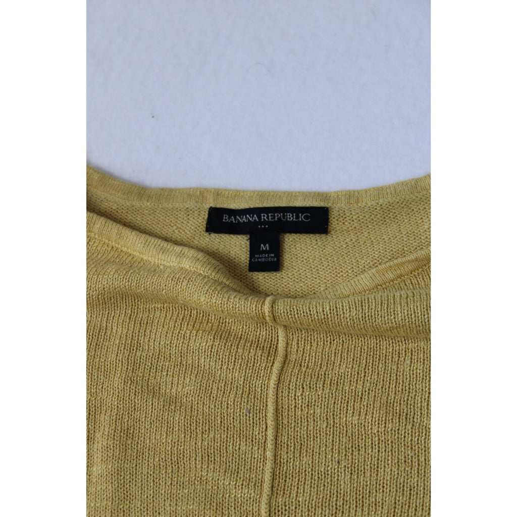 Banana Republic Yellow Knit Sweater Womens M Lightweight Pullover Ribbed Hem Long Sleeve