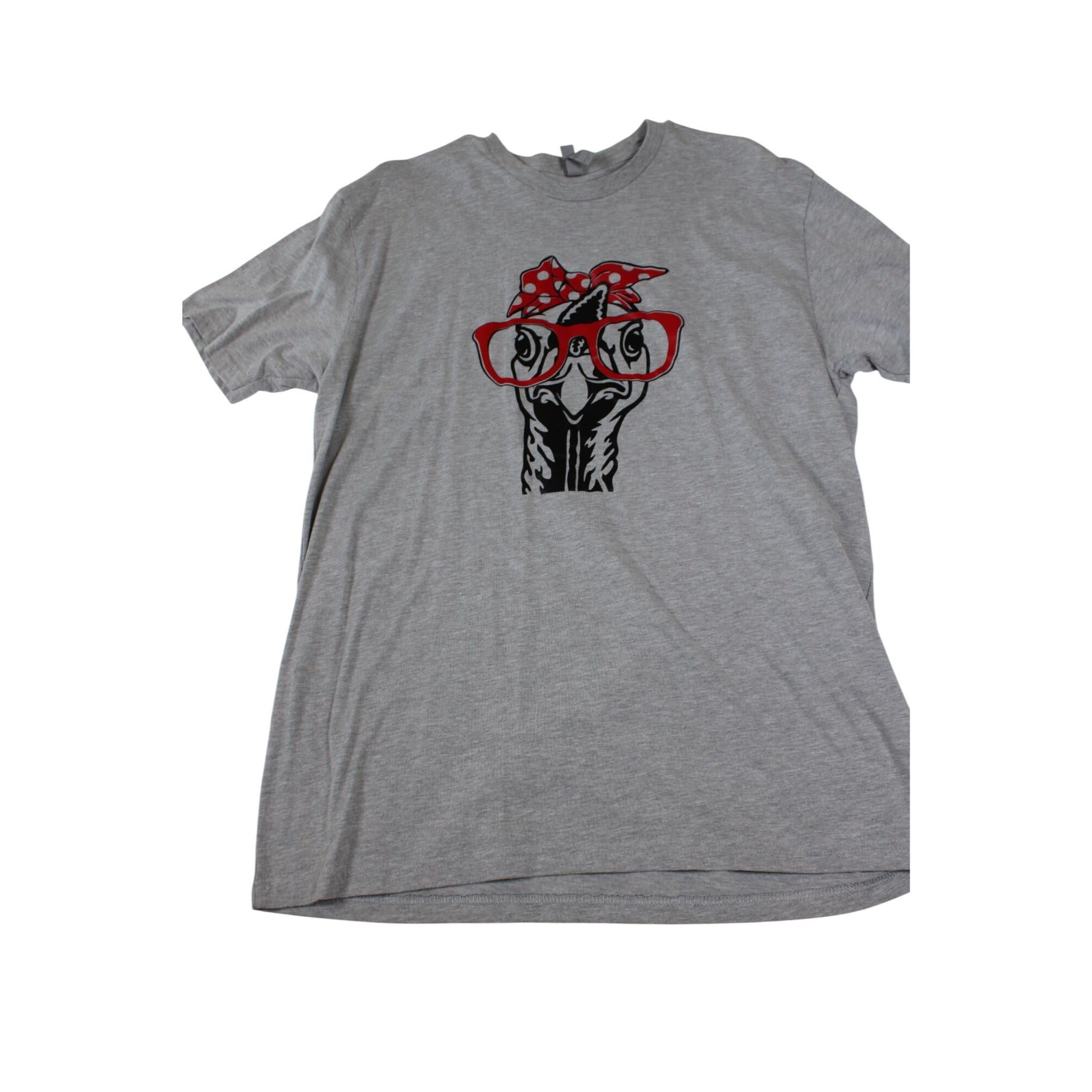 Funny Graphic Tee With Red Glasses & Polka Dot Bandana Ostrich Design XL