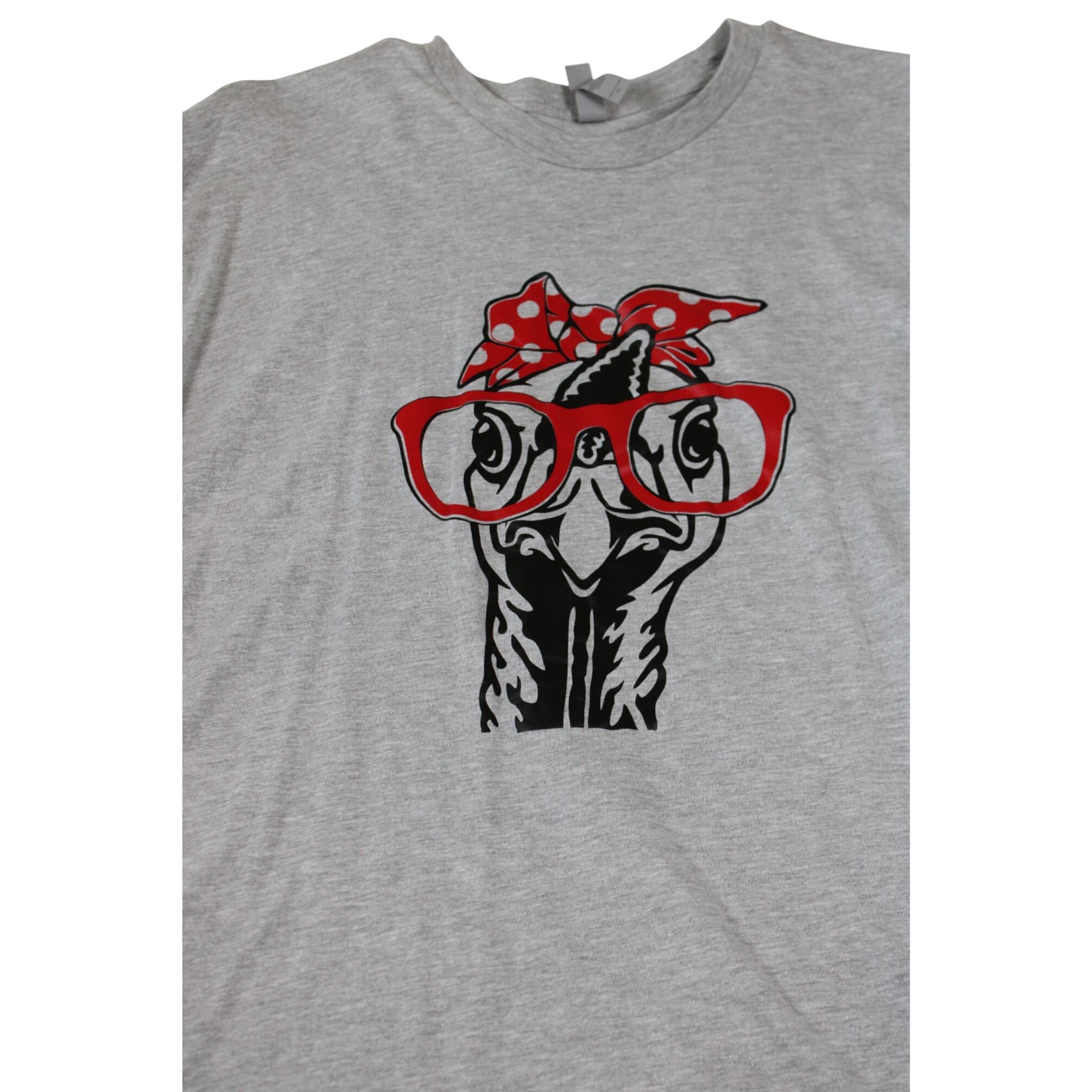 Funny Graphic Tee With Red Glasses & Polka Dot Bandana Ostrich Design XL