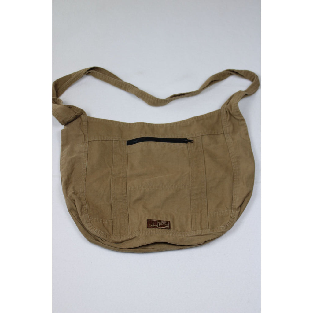 prAna Canvas Sling Crossbody Bag – Tan Cotton Hobo Messenger, Zip Pocket, Boho/Outdoor