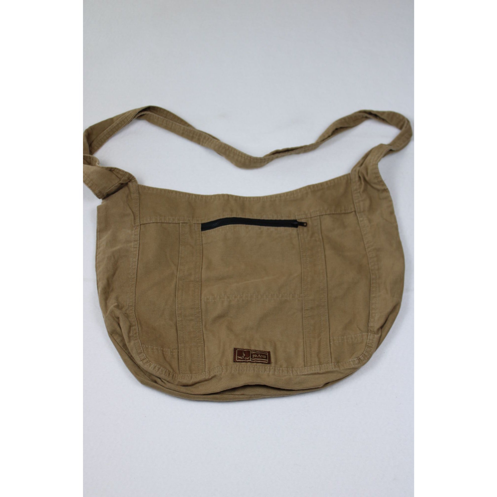 prAna Canvas Sling Crossbody Bag – Tan Cotton Hobo Messenger, Zip Pocket, Boho/Outdoor