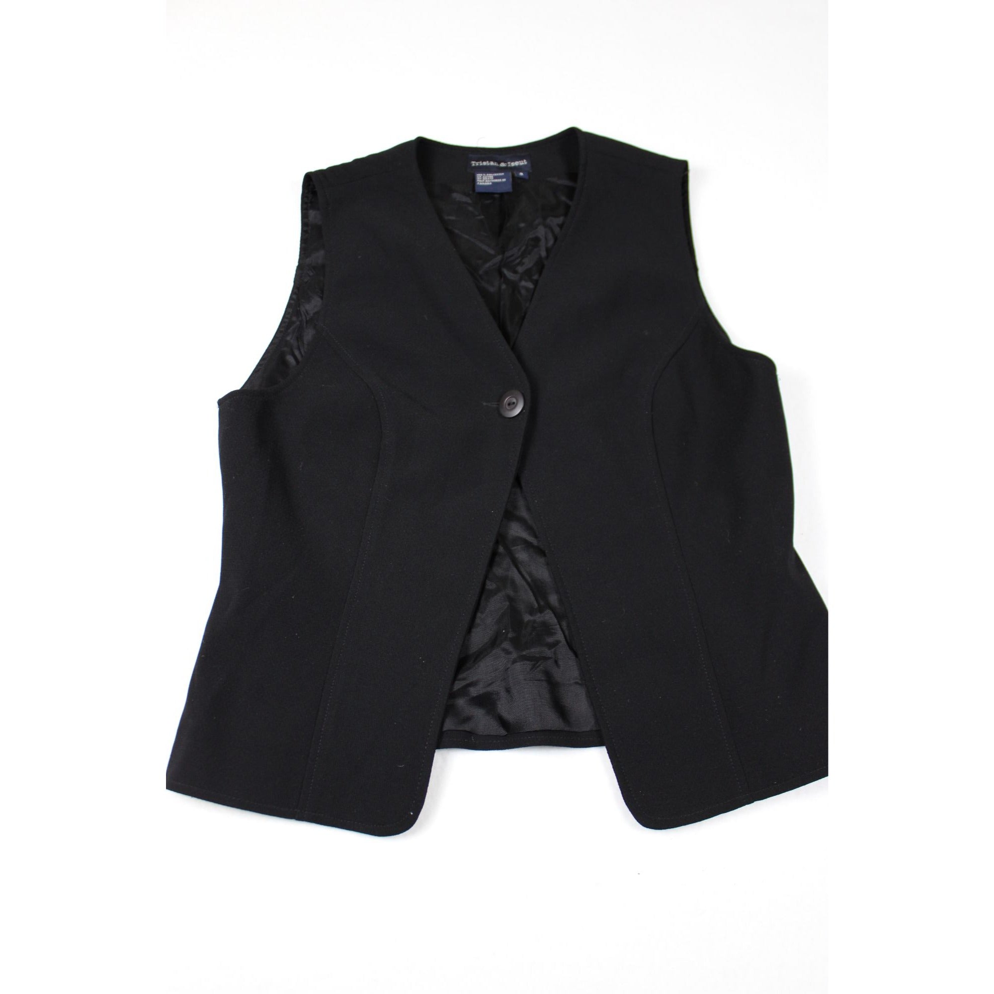 Tristan & Iseut Womens Black Buttoned Vest Size 8 Classic Tailored Design 100% Polyester Made In Canada