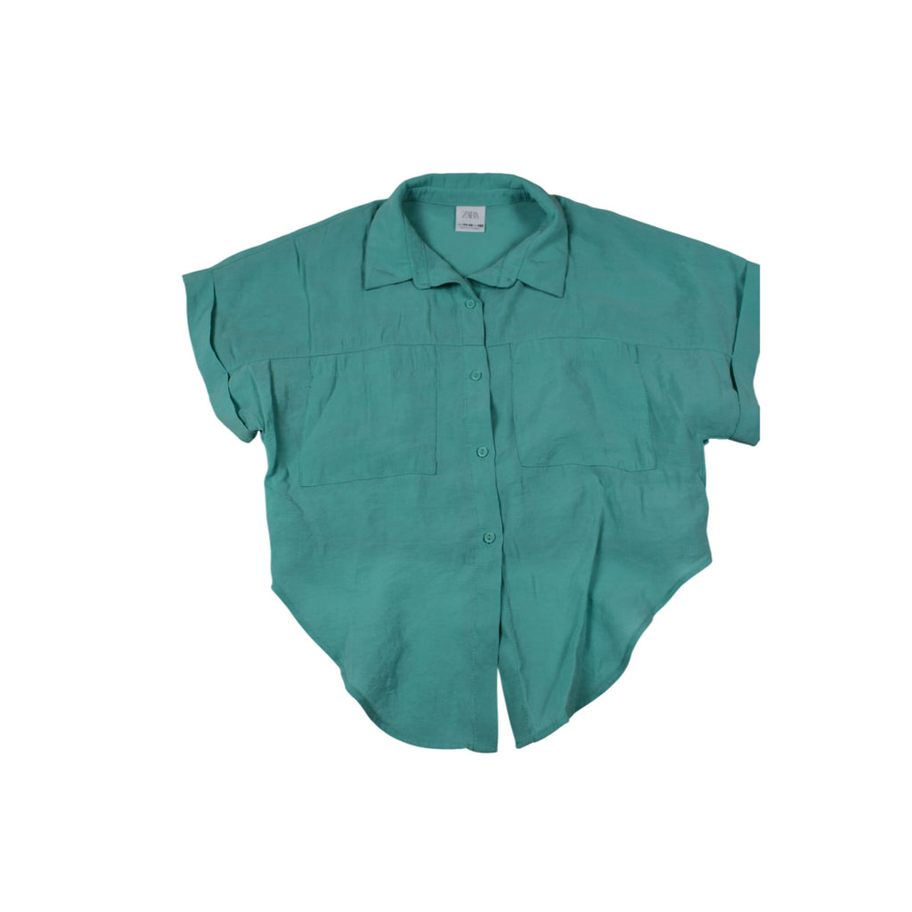 Zara Youth Teal Button-Up Short Sleeve Shirt Size 11-12