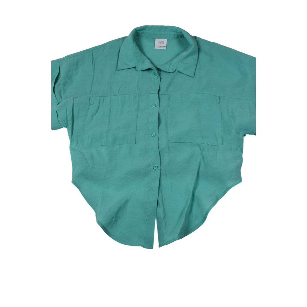 Zara Youth Teal Button-Up Short Sleeve Shirt Size 11-12