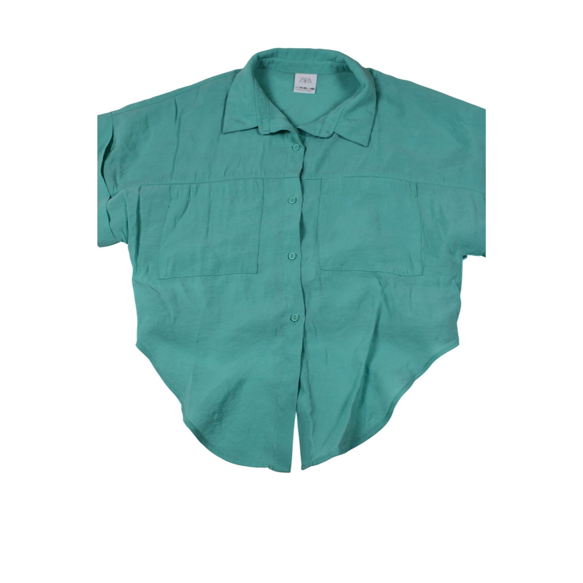 Zara Youth Teal Button-Up Short Sleeve Shirt Size 11-12