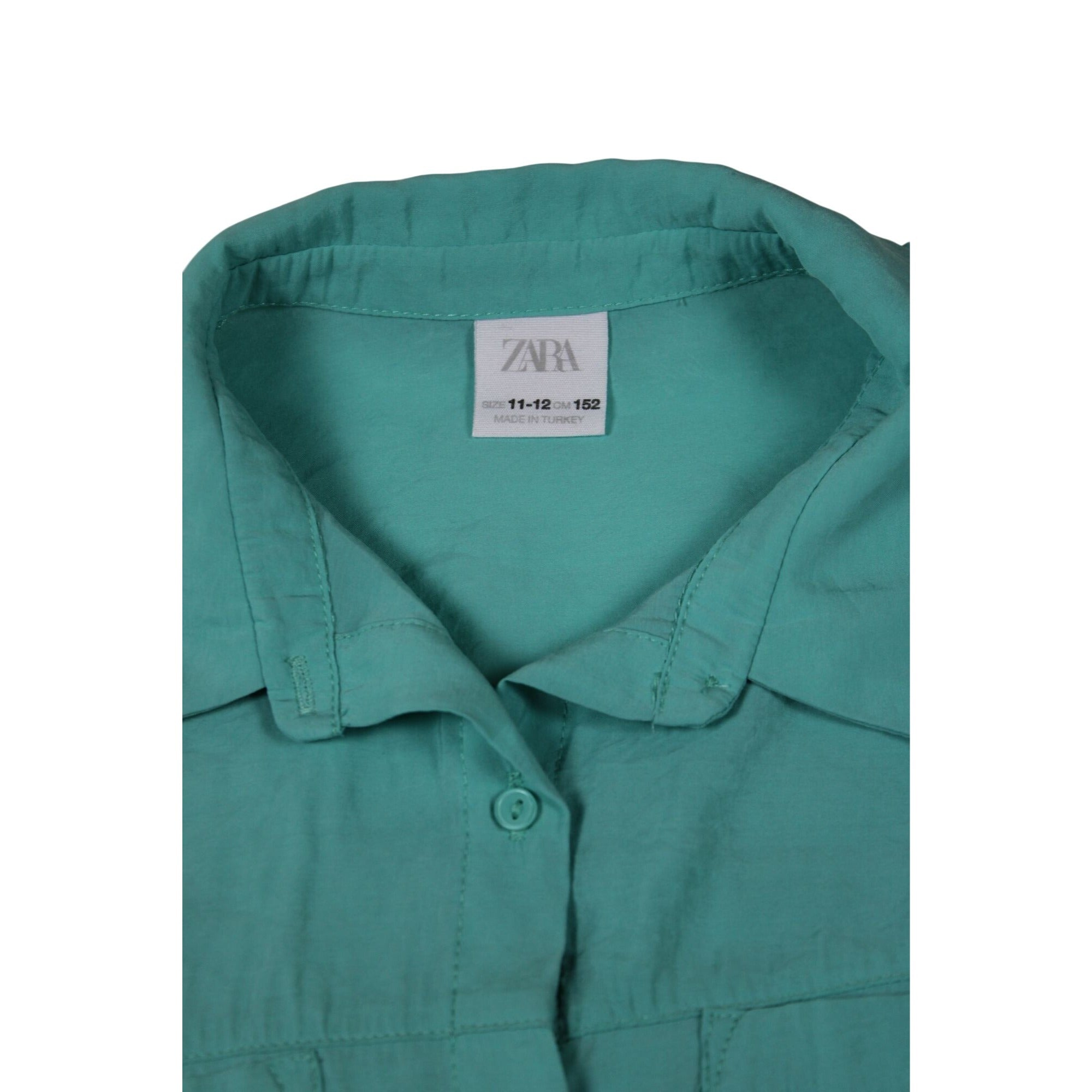 Zara Youth Teal Button-Up Short Sleeve Shirt Size 11-12