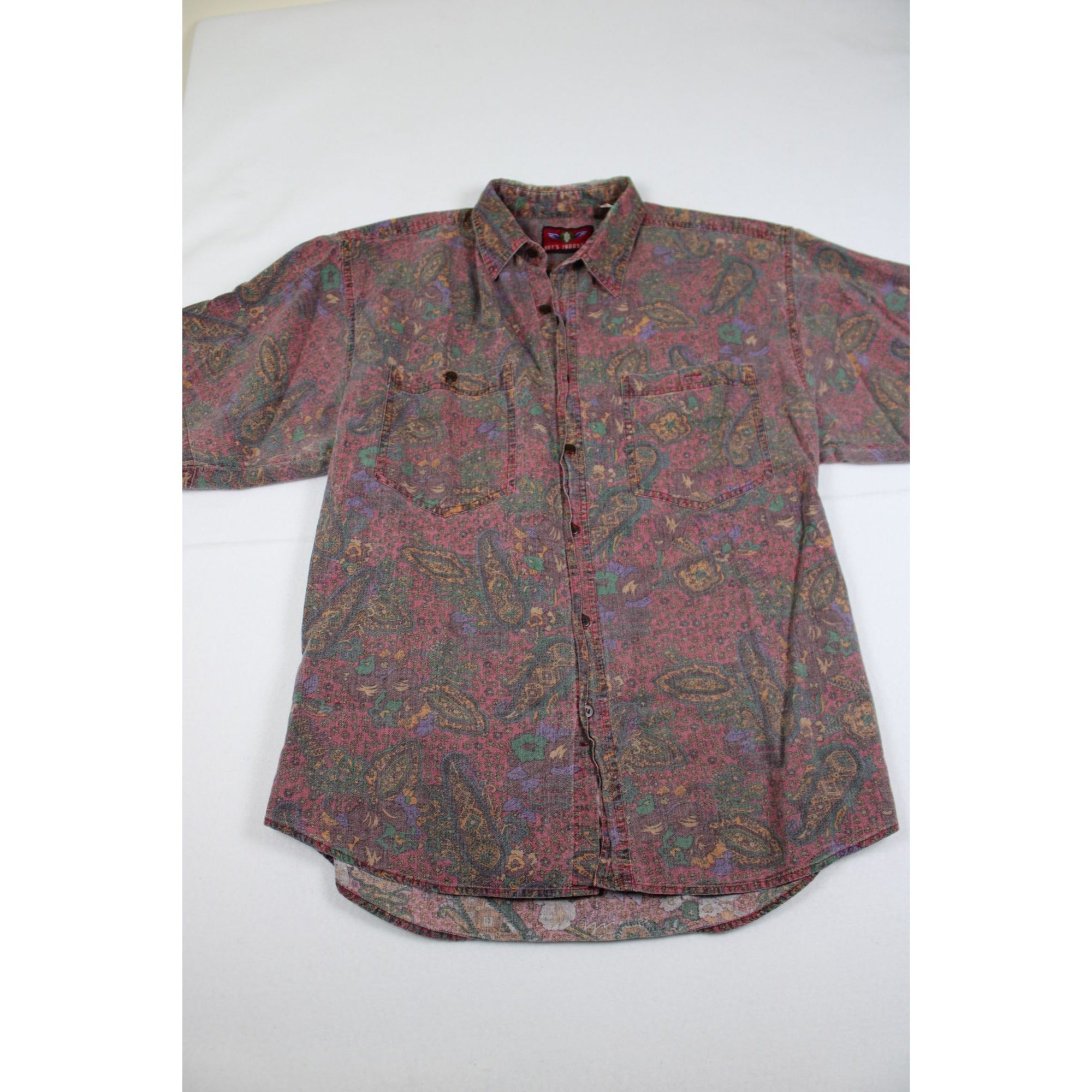 Vintage 90s Boy's Industry Faded Paisley Button-Up — Short Sleeve, Sz L