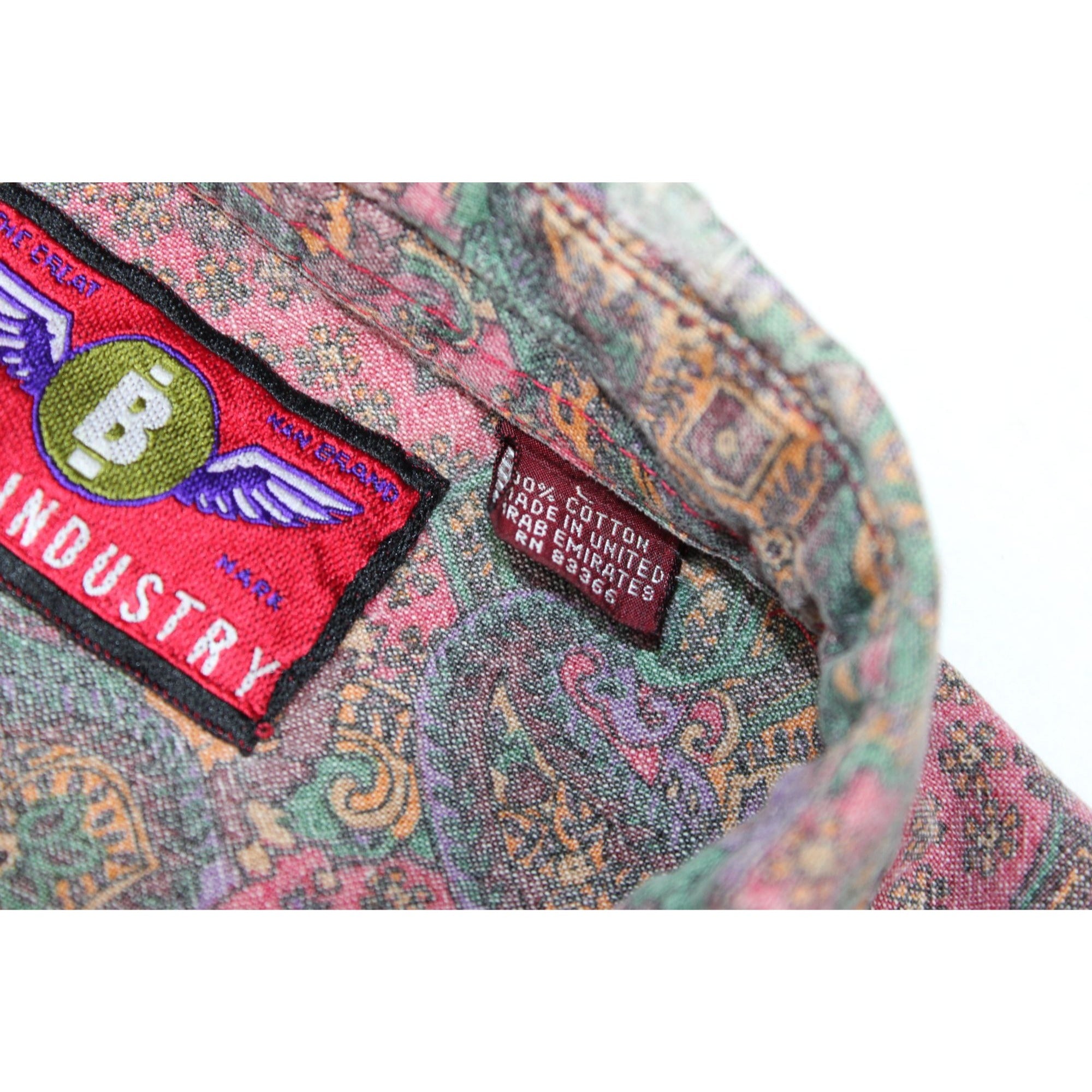 Vintage 90s Boy's Industry Faded Paisley Button-Up — Short Sleeve, Sz L