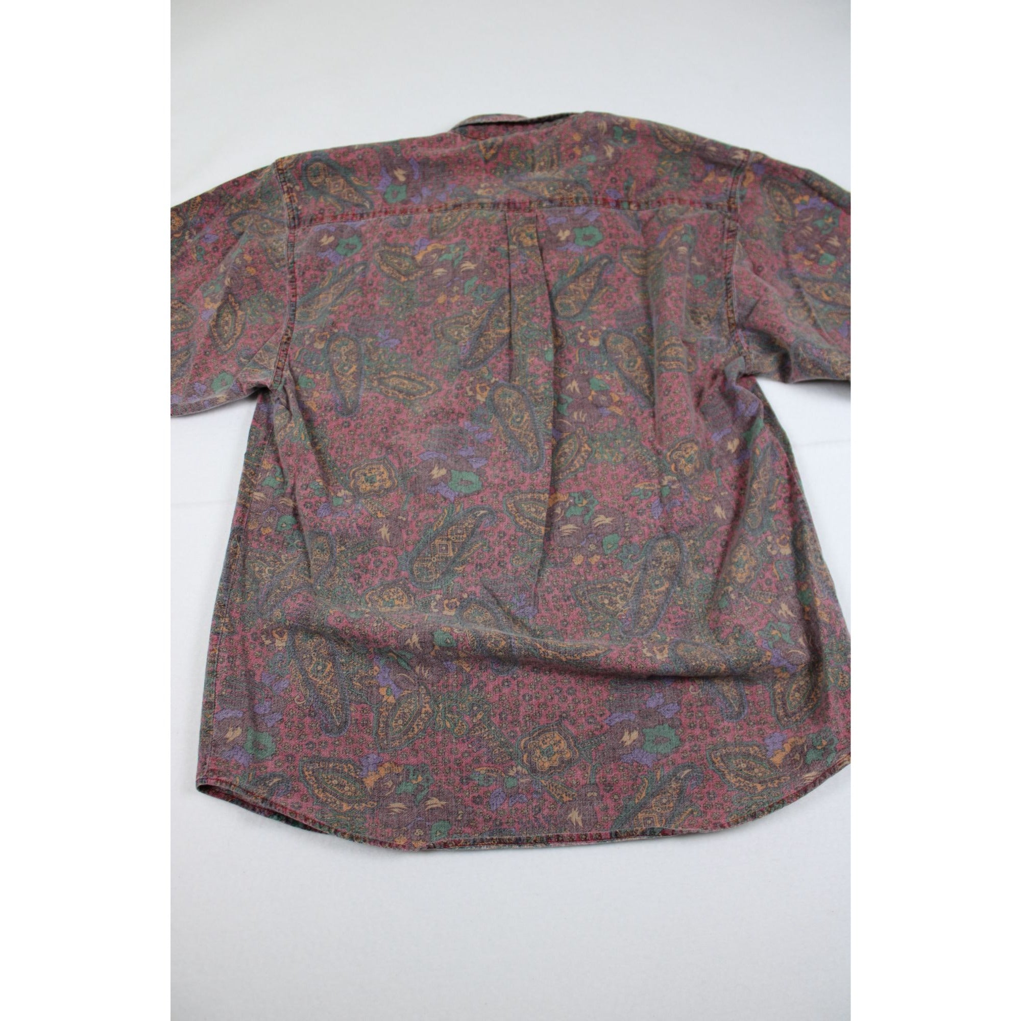 Vintage 90s Boy's Industry Faded Paisley Button-Up — Short Sleeve, Sz L
