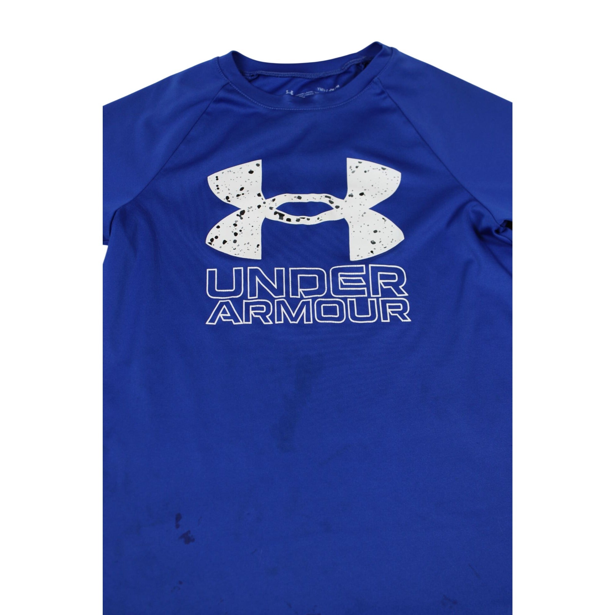 Under Armour Youth Medium Blue Short Sleeve T-Shirt Loose Fit Logo Graphic