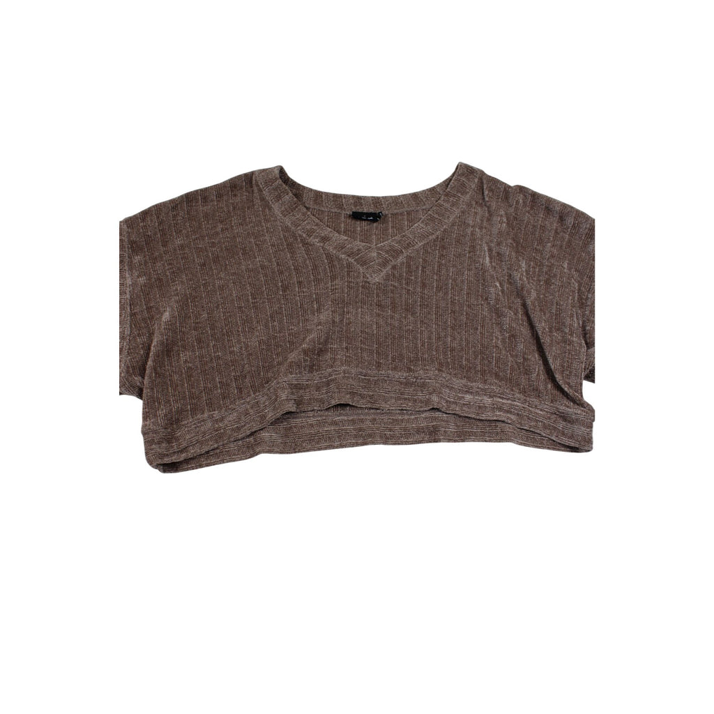 Brown V-Neck Oversized Cropped Sweater Medium