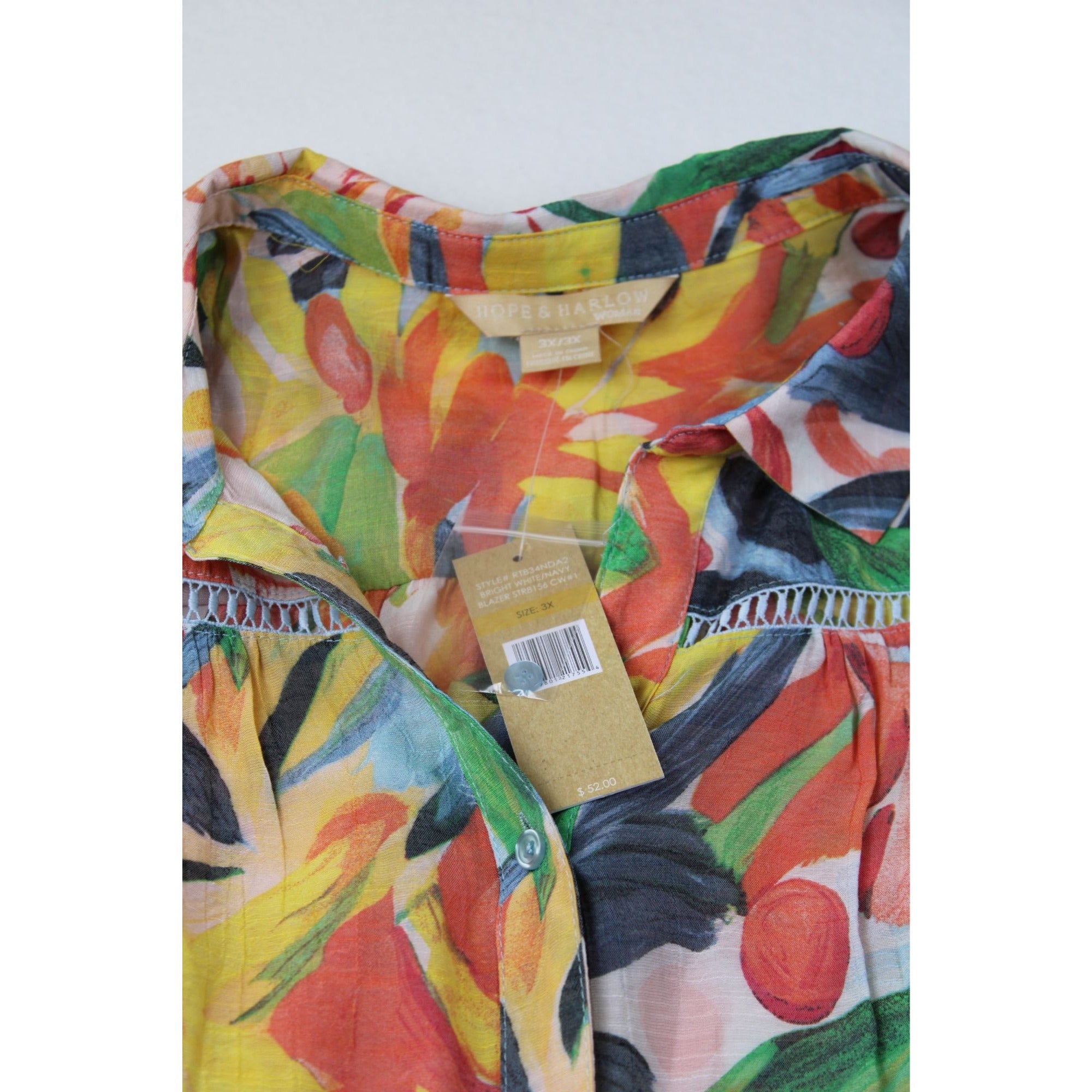 Hope & Harlow Womens Multicolor Floral Button-Up Blouse Size 3X