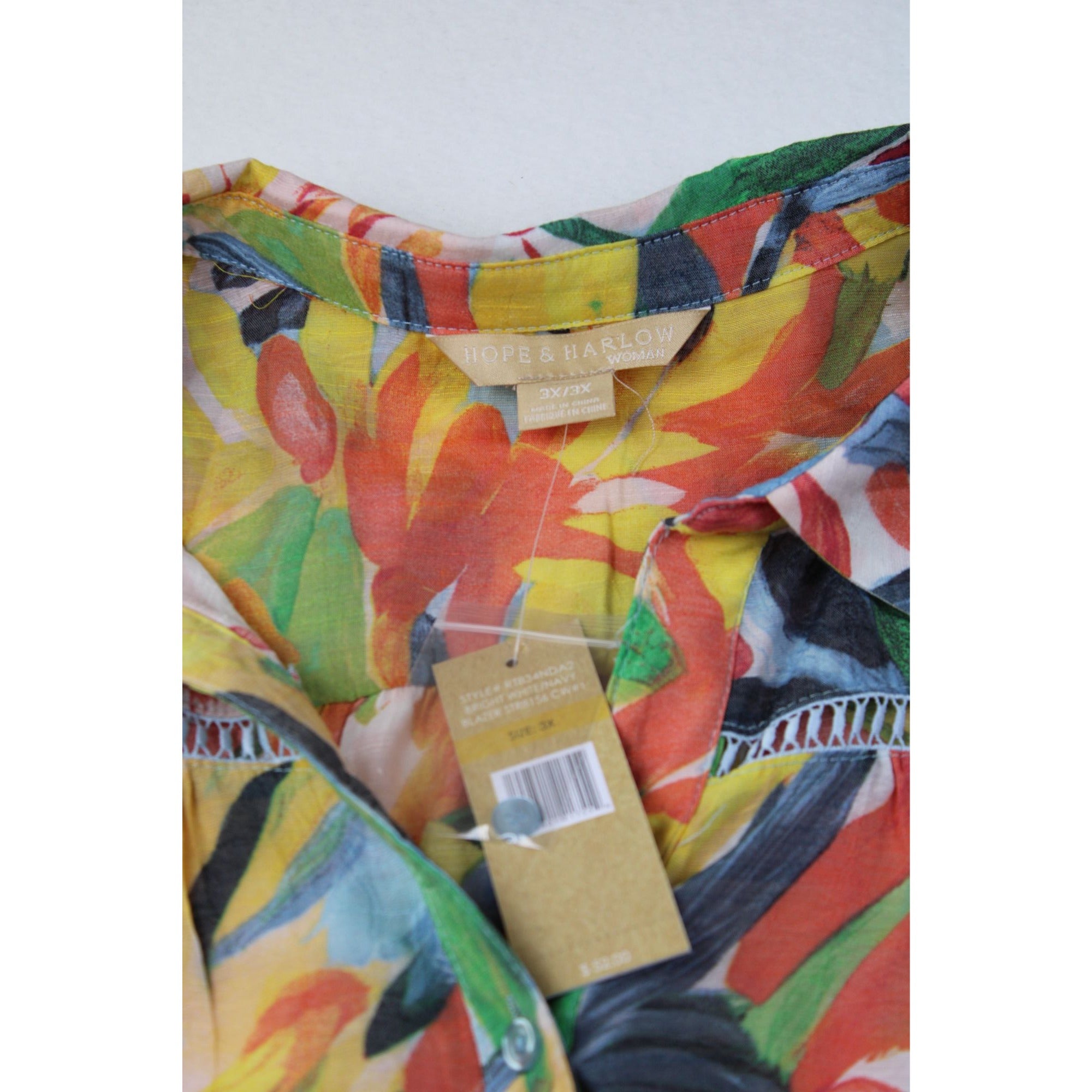 Hope & Harlow Womens Multicolor Floral Button-Up Blouse Size 3X