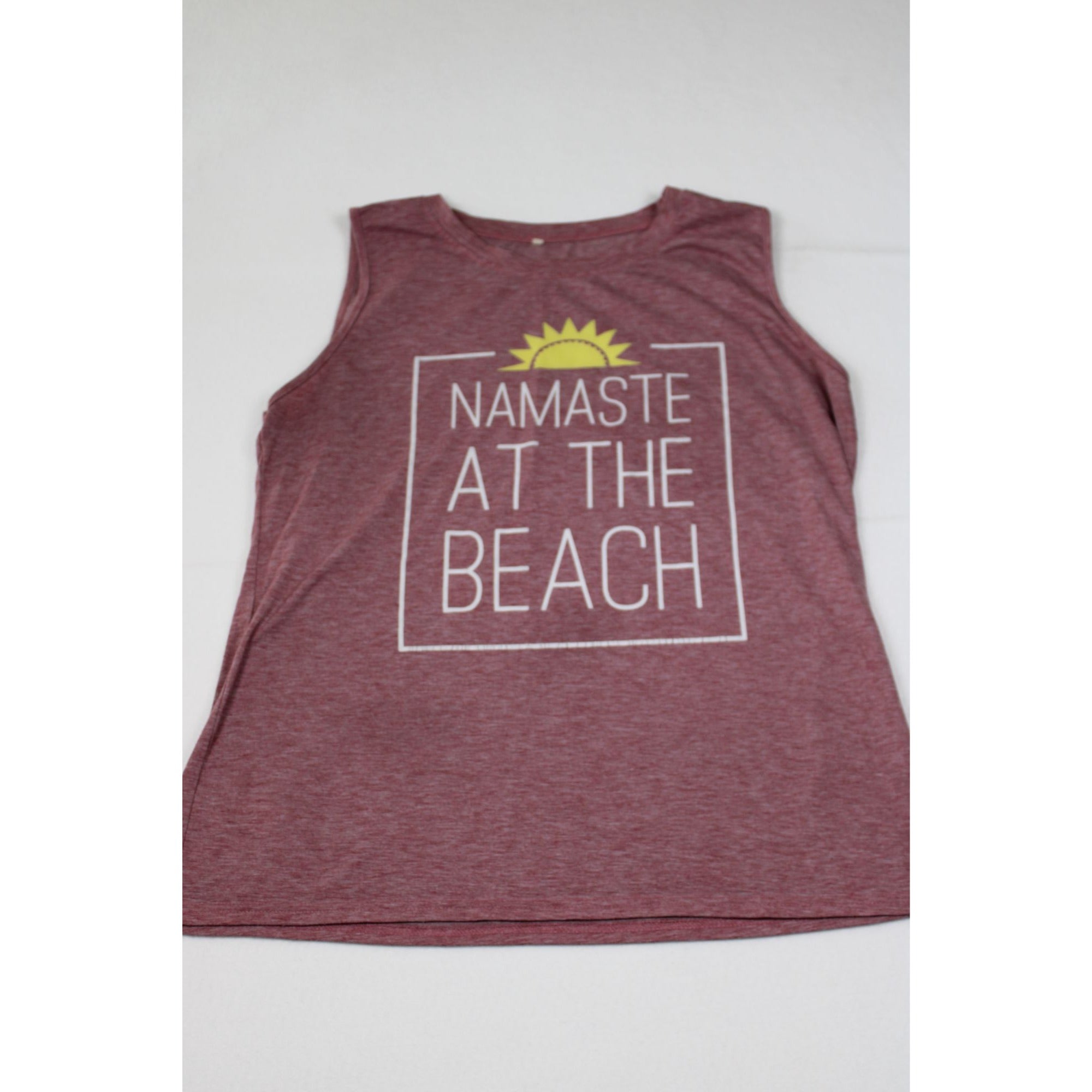 Namaste At The Beach Sleeveless Graphic Tank Top Maroon Heathered Womens XL