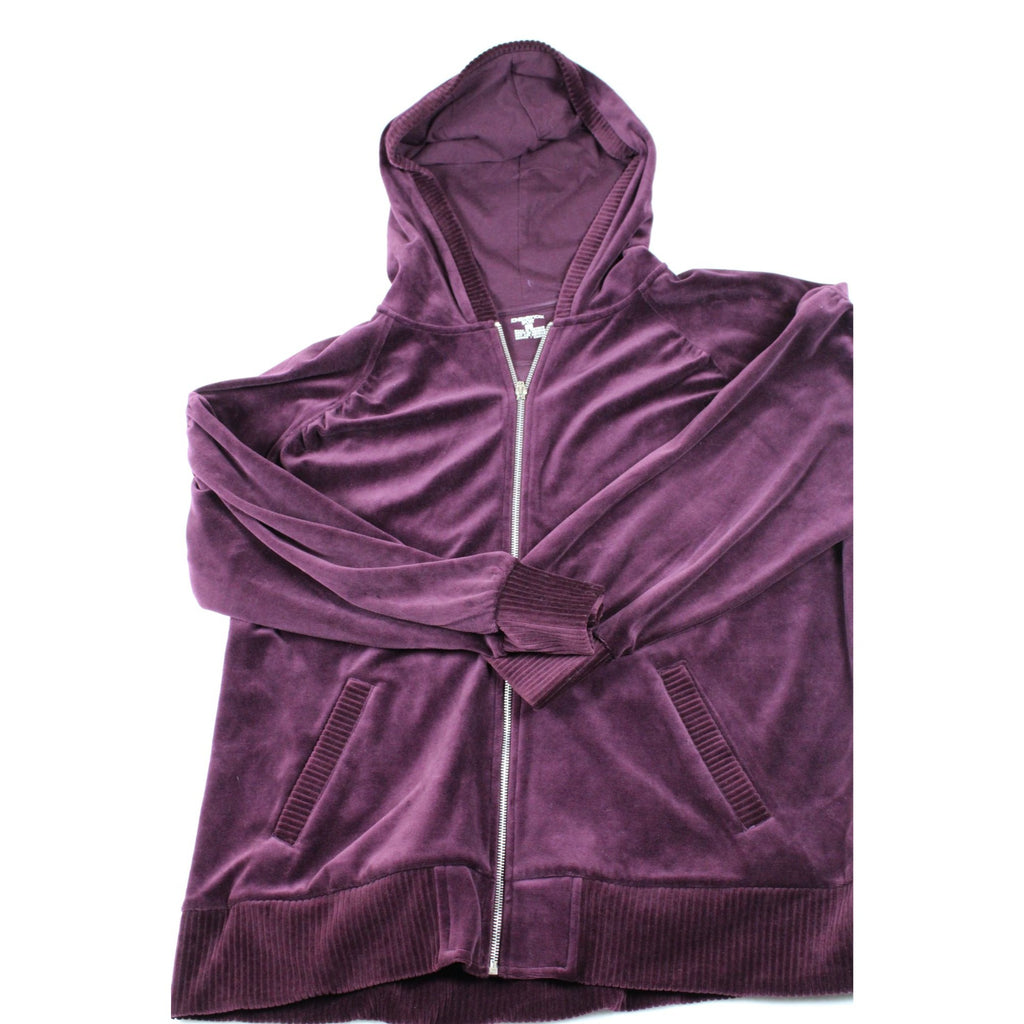 Jones New York Sport Womens Purple Velvet Full-Zip Hoodie