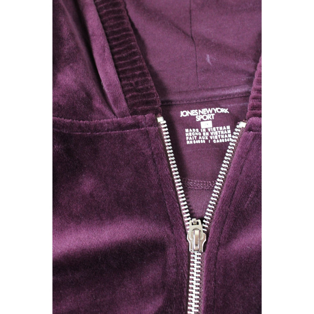 Jones New York Sport Womens Purple Velvet Full-Zip Hoodie