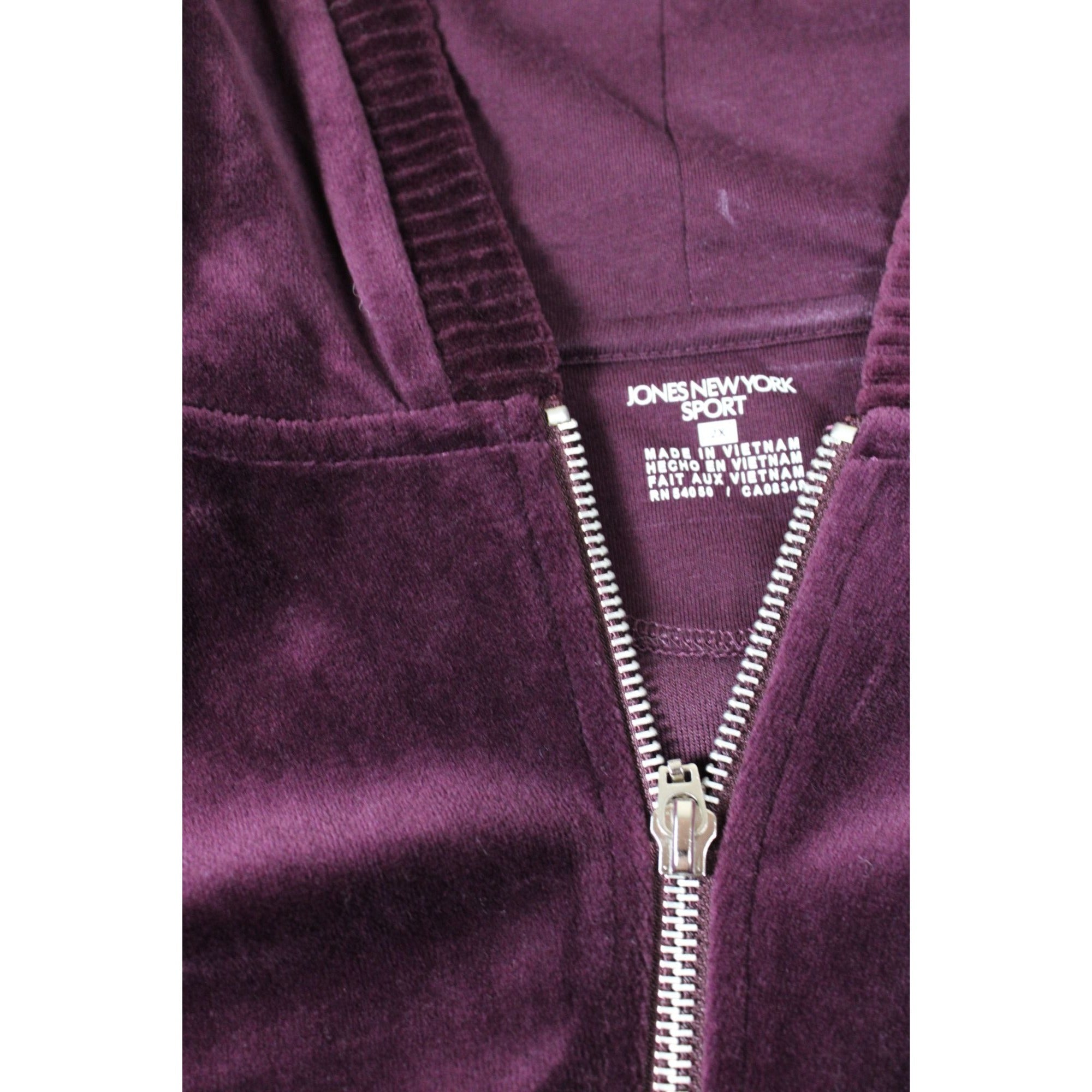 Jones New York Sport Womens Purple Velvet Full-Zip Hoodie