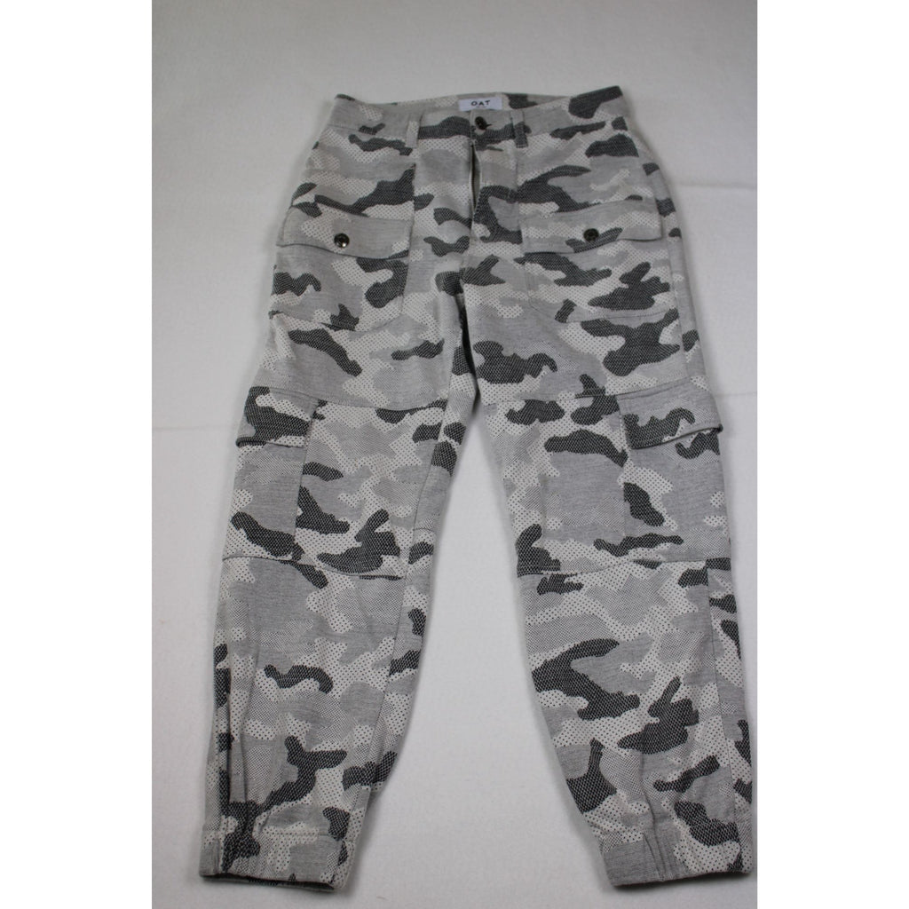 OAT New York Camo Jacquard Knit Pants White Gray Black Camouflage Stretch Size 26 Streetwear