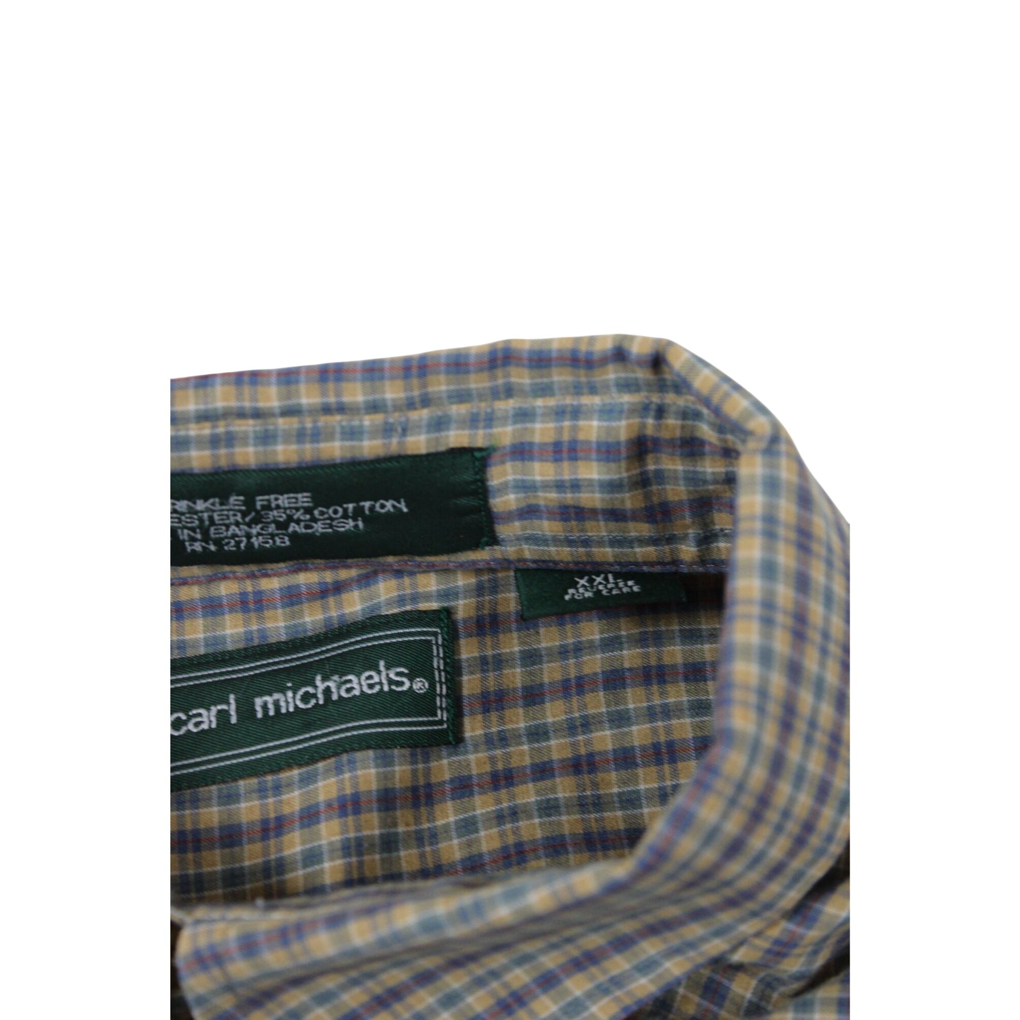Carl Michaels XXL Wrinkle-Free Plaid Button-Up Shirt Mens Long Sleeve