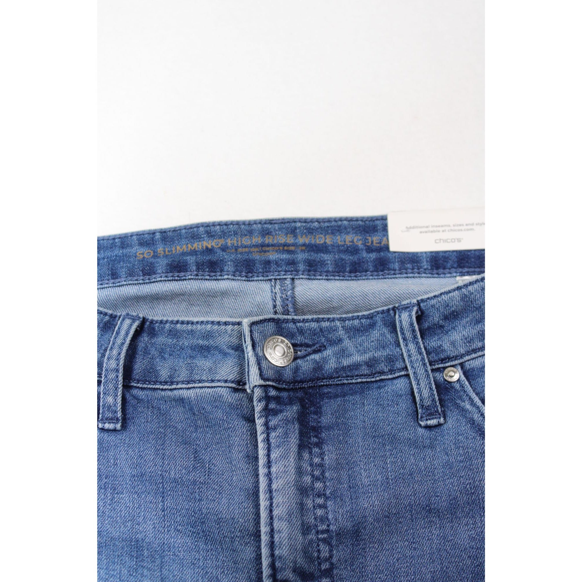 NWT Chico’s So Slimming High Rise Wide Leg Jeans Floral Embroidered Beaded Denim Size 2R US 12
