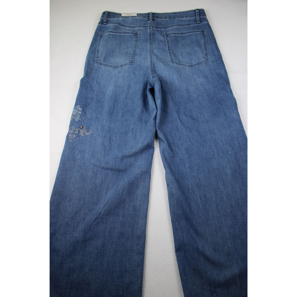 NWT Chico’s So Slimming High Rise Wide Leg Jeans Floral Embroidered Beaded Denim Size 2R US 12
