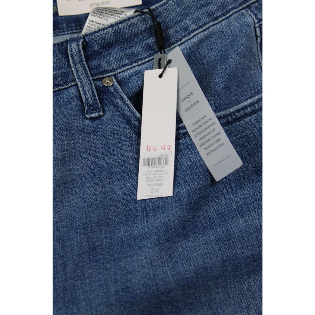NWT Chico’s So Slimming High Rise Wide Leg Jeans Floral Embroidered Beaded Denim Size 2R US 12