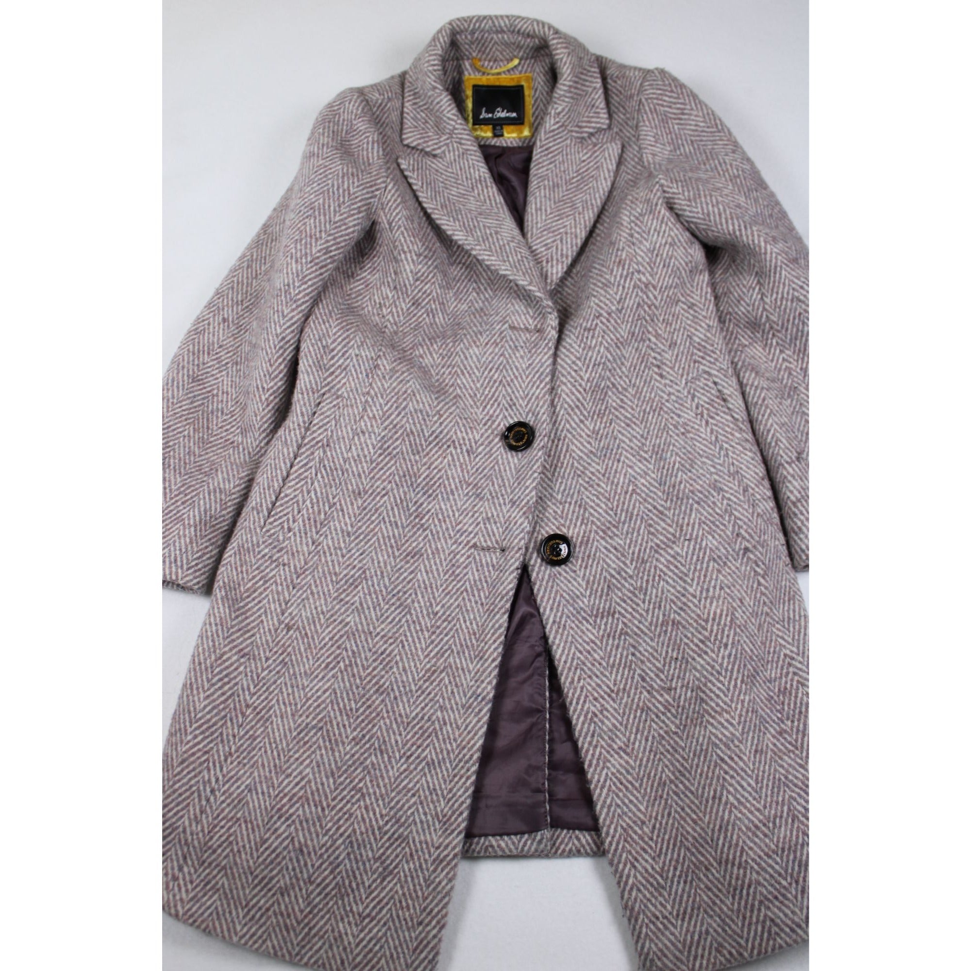 Sam Edelman Lavender Lilac Herringbone Wool Blend Coat Notch Collar Lined Women’s XS
