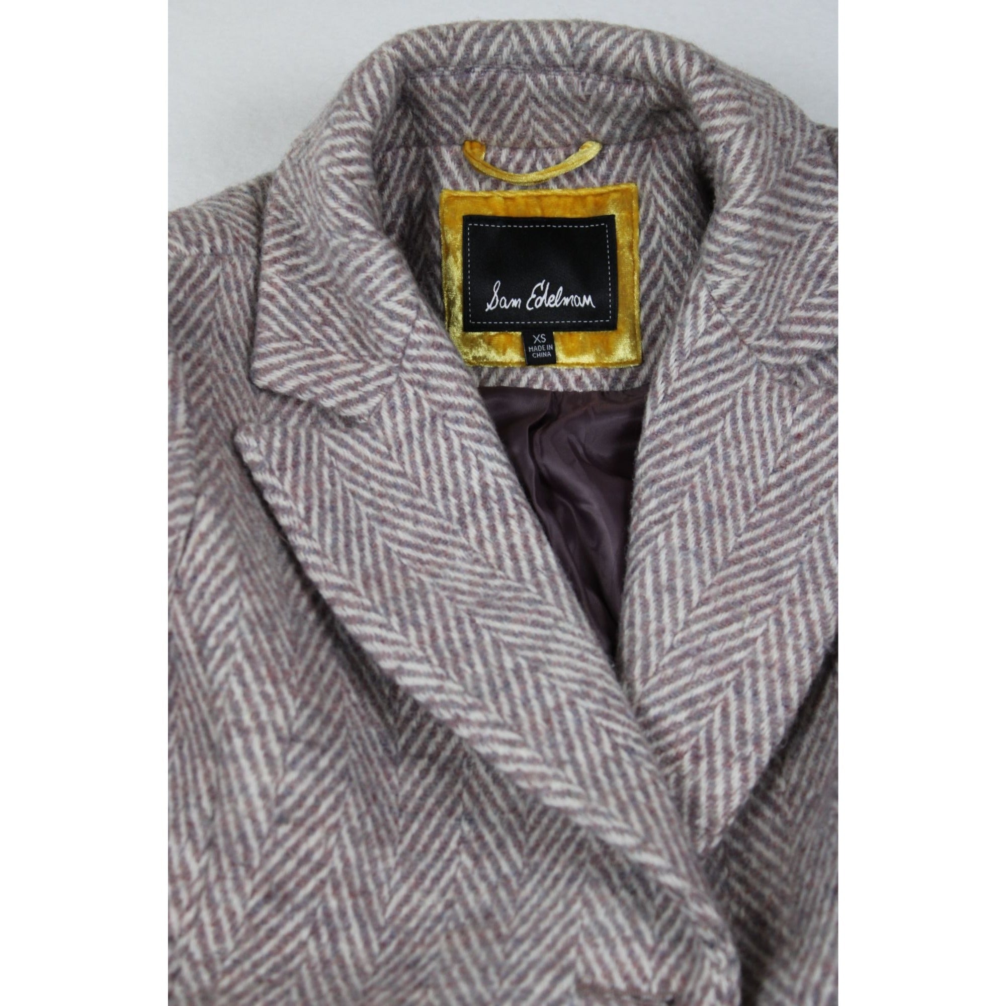 Sam Edelman Lavender Lilac Herringbone Wool Blend Coat Notch Collar Lined Women’s XS