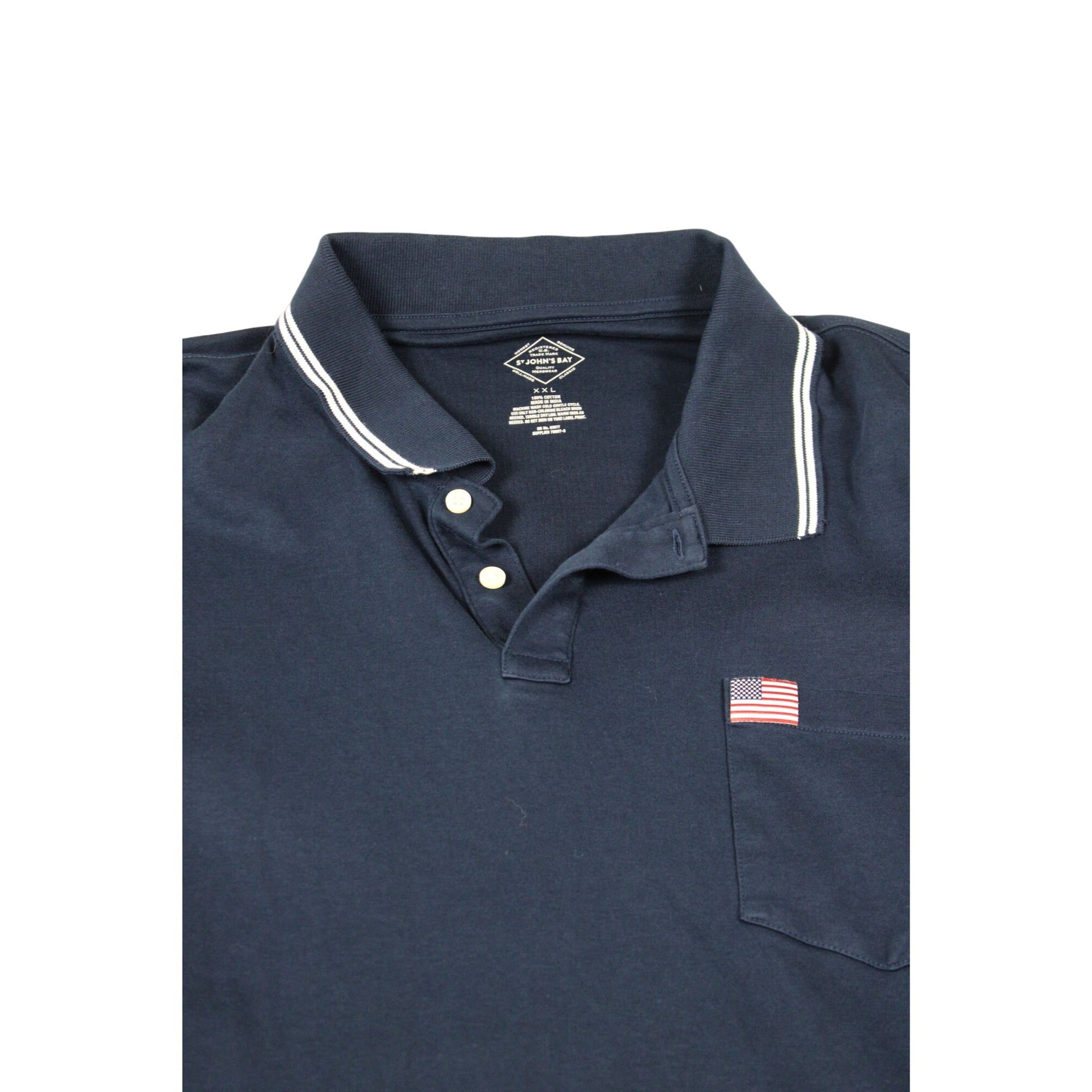 St. Johns Bay Navy Blue XXL Polo Shirt With American Flag Pocket