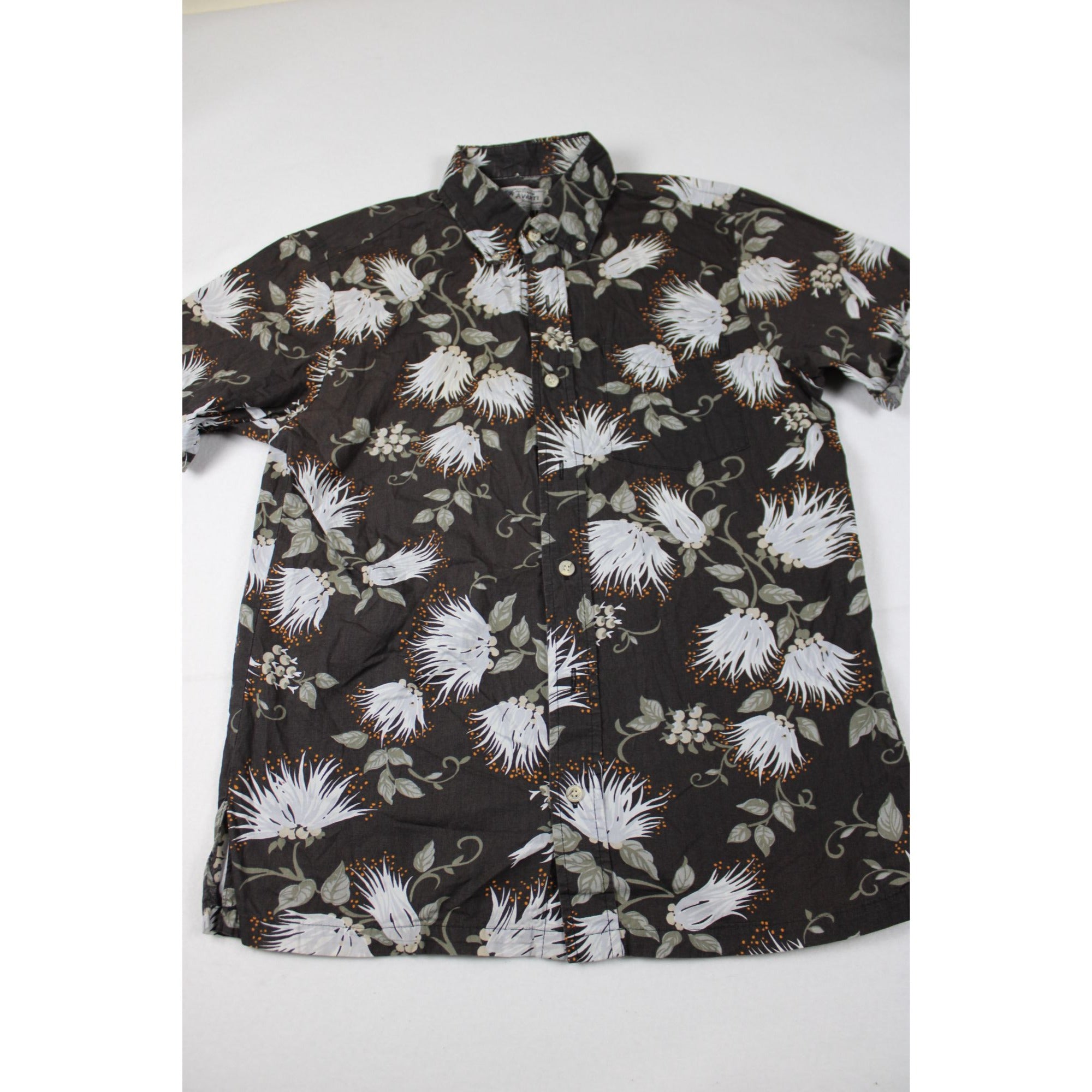 Avanti Mens Vintage Hawaiian Floral Shirt Brown Short Sleeve M Cotton Made In Hawaii