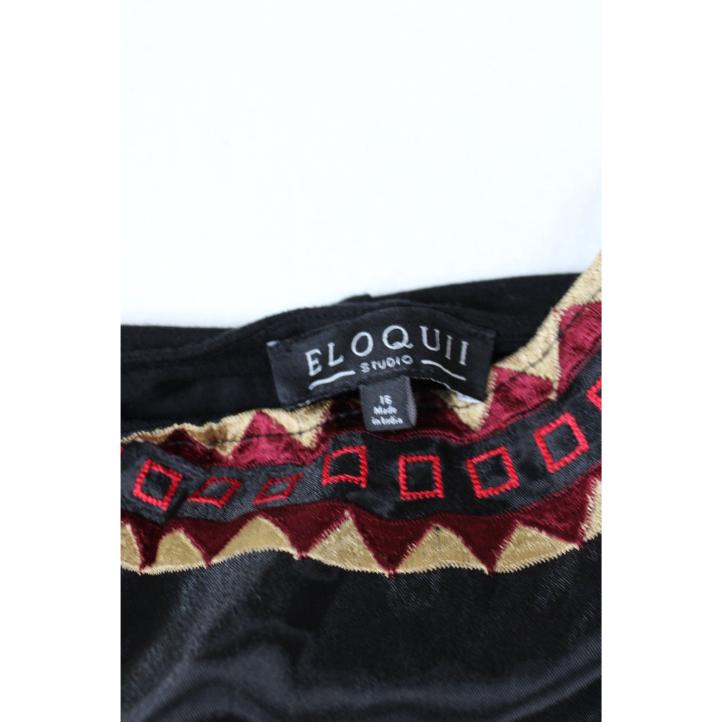 Eloquii Studio Black Top With Embroidered Geometric Design 16