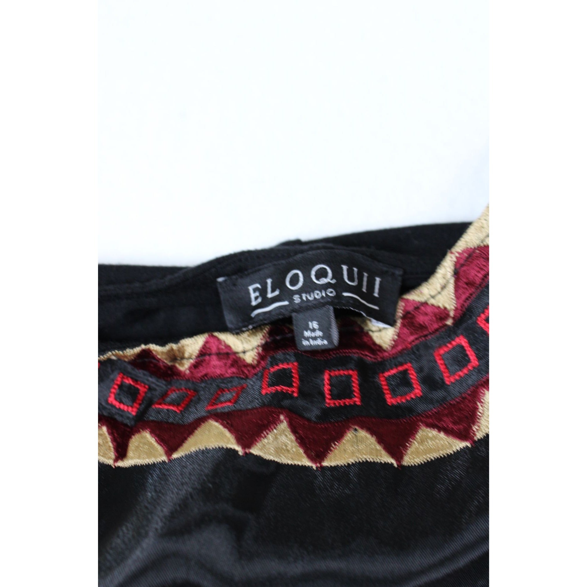Eloquii Studio Black Top With Embroidered Geometric Design 16