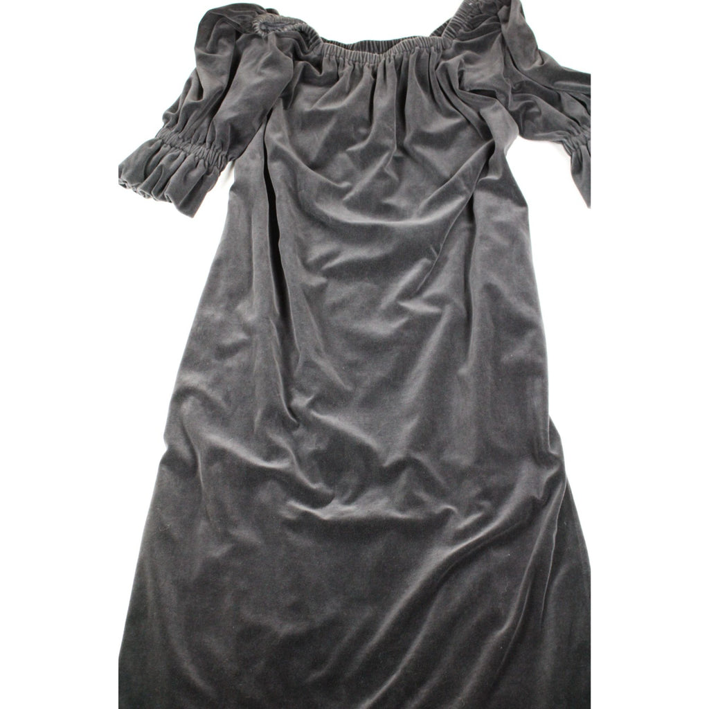 Off-Shoulder Black Velvet Midi Dress With Ruffled Sleeves Size Medium