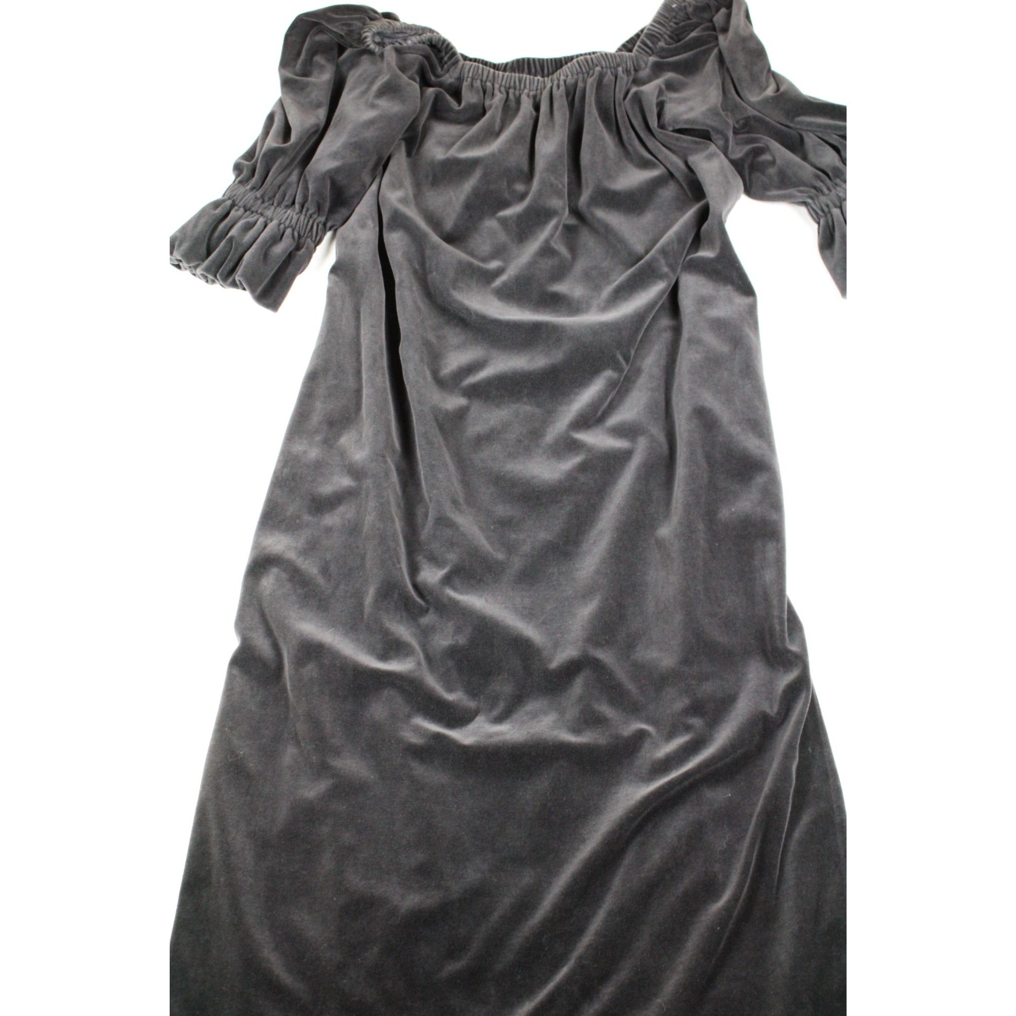 Off-Shoulder Black Velvet Midi Dress With Ruffled Sleeves Size Medium