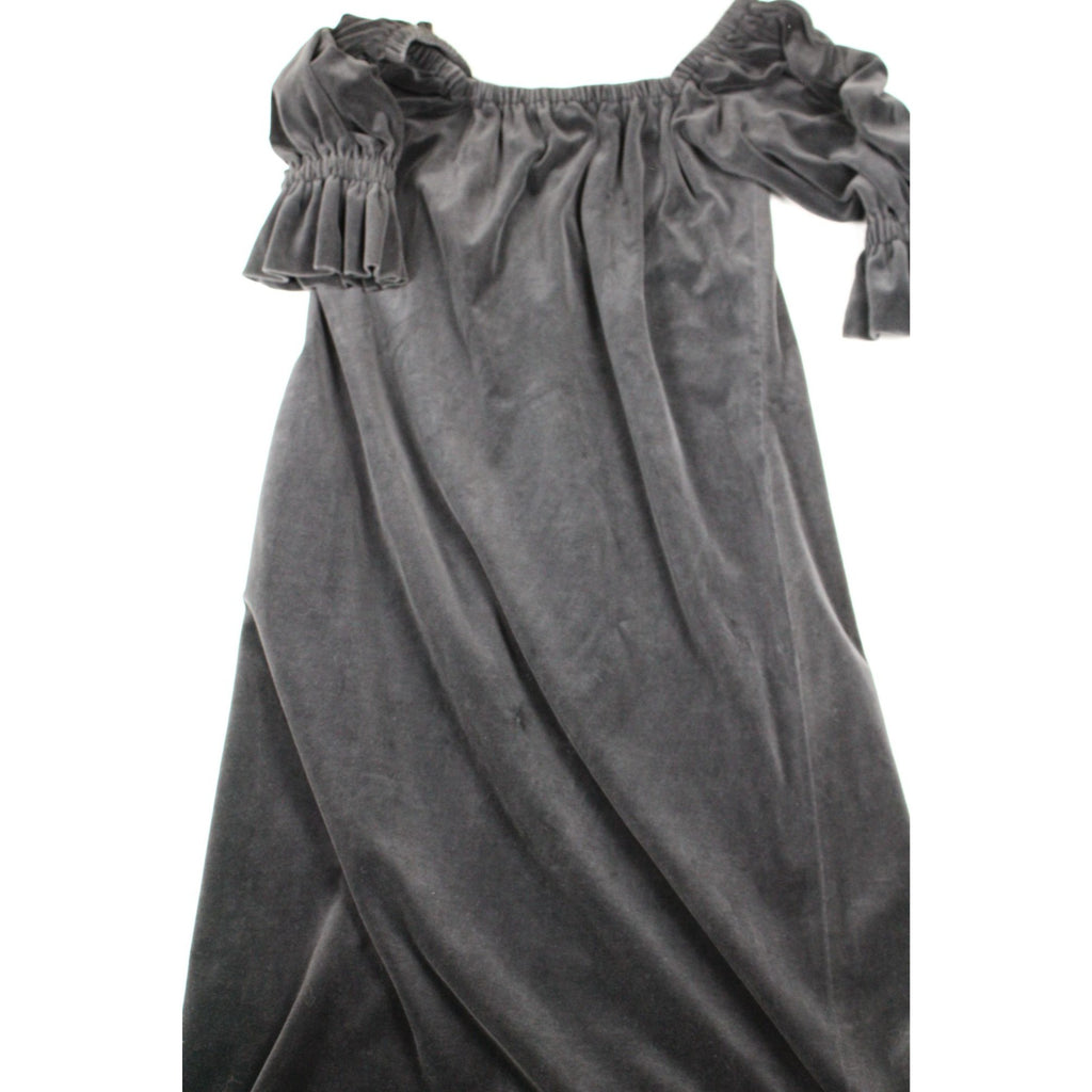 Off-Shoulder Black Velvet Midi Dress With Ruffled Sleeves Size Medium