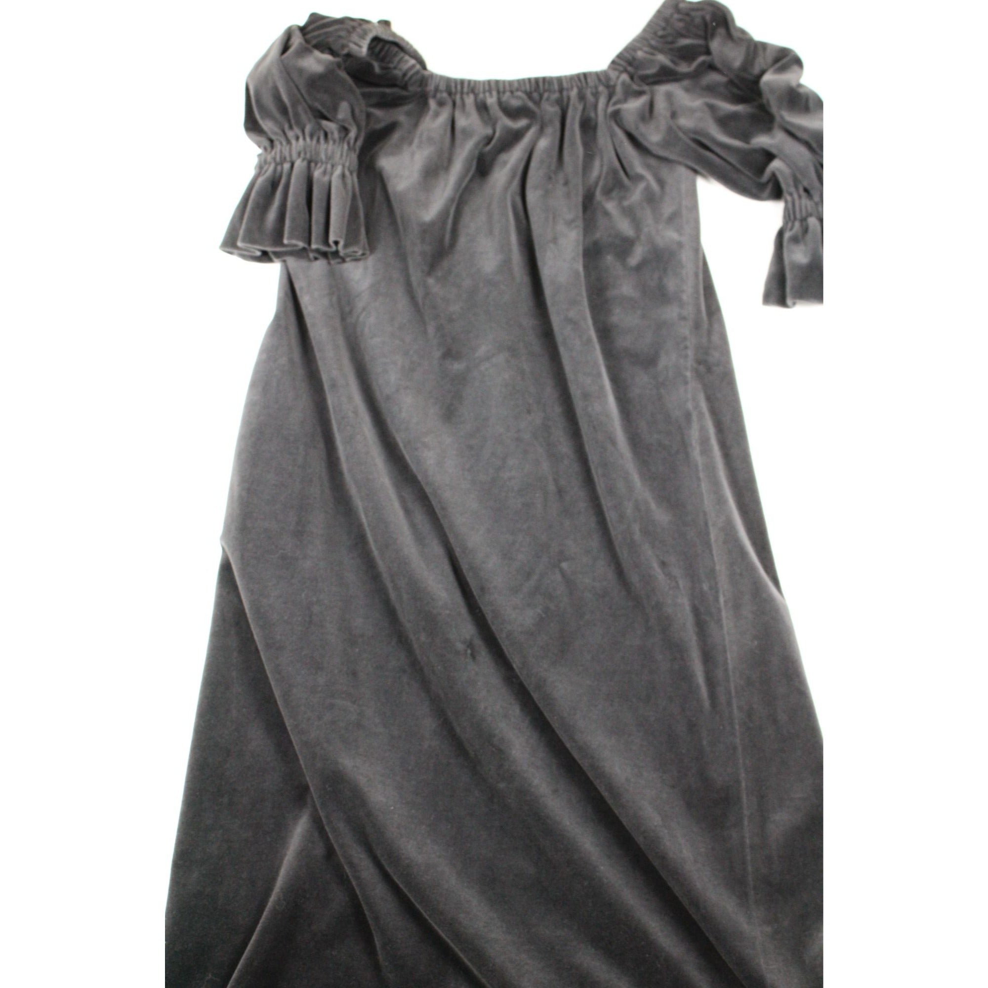 Off-Shoulder Black Velvet Midi Dress With Ruffled Sleeves Size Medium