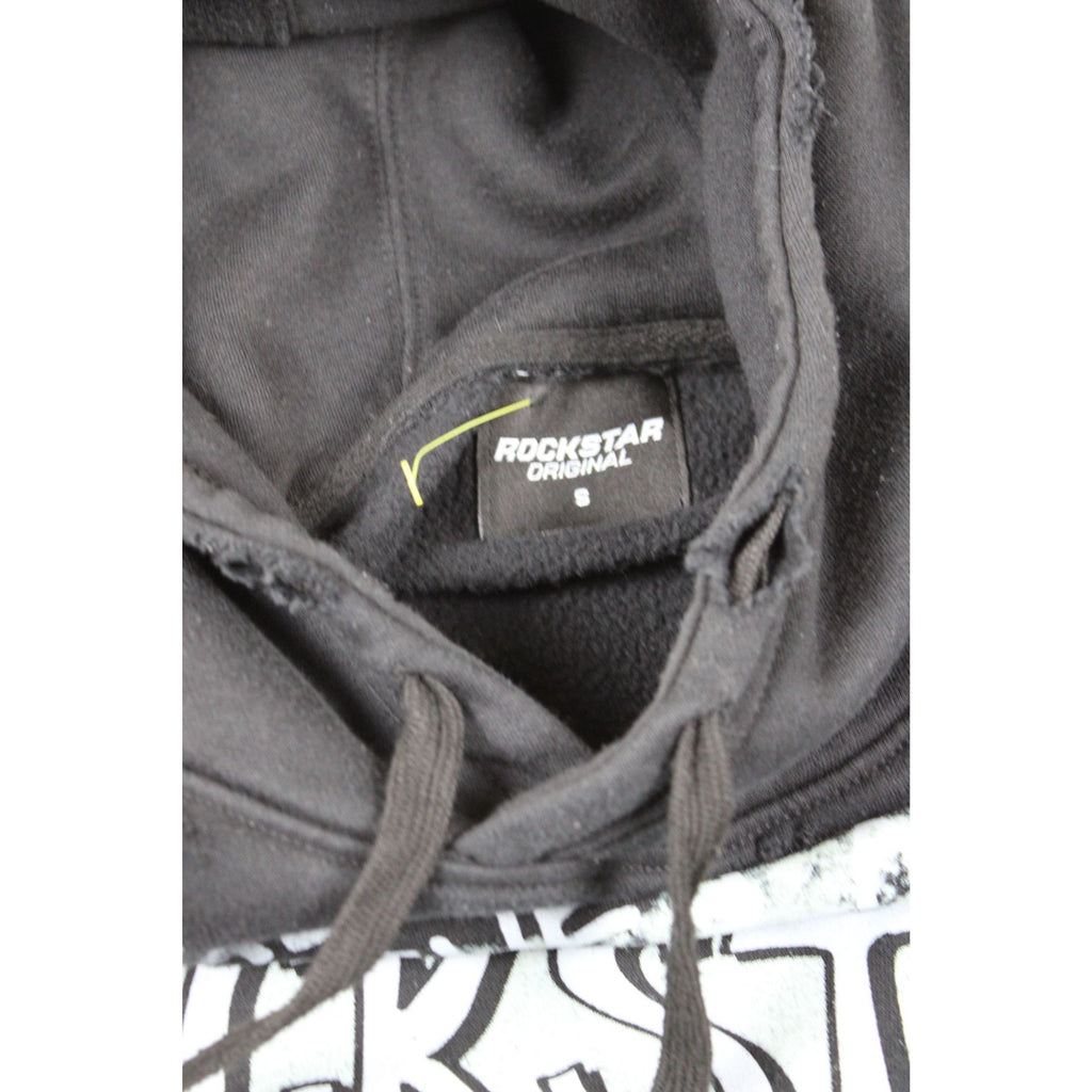 Rockstar Original Black Graphic Hoodie With Flames & Distressed Hem - Size S