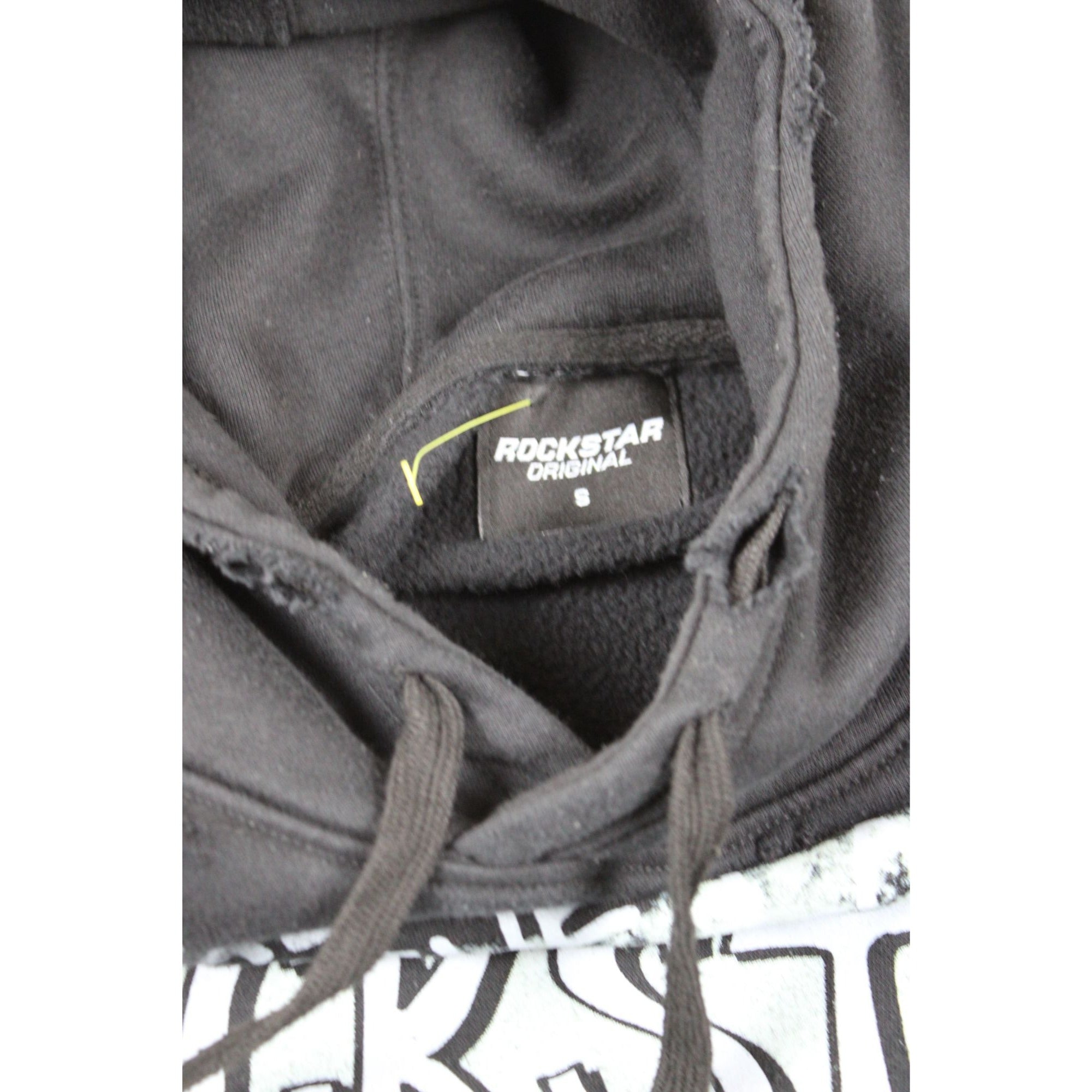 Rockstar Original Black Graphic Hoodie With Flames & Distressed Hem - Size S