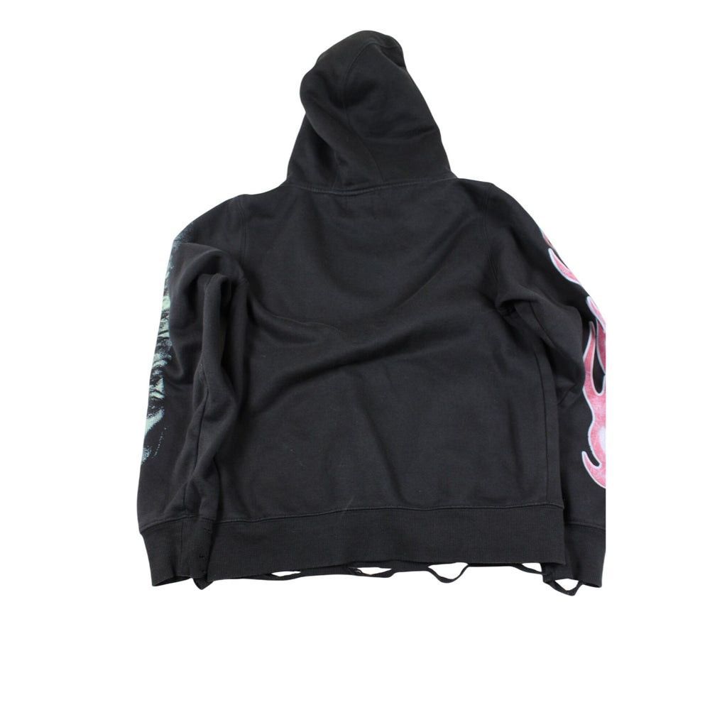 Rockstar Original Black Graphic Hoodie With Flames & Distressed Hem - Size S