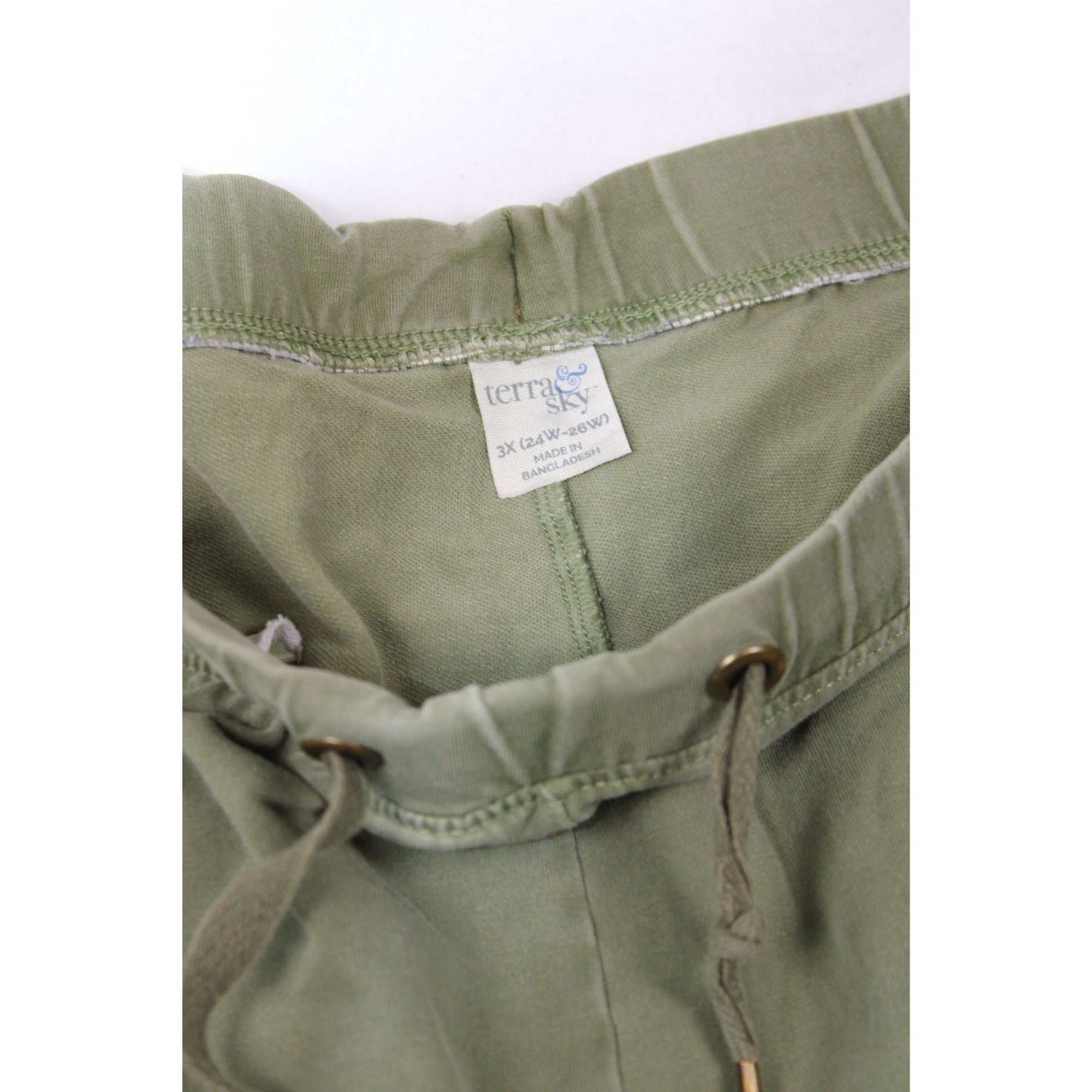 Terra & Sky Womens Olive Green Drawstring Jogger Pants 3X (24W-26W) Elastic Waist Relaxed Fit