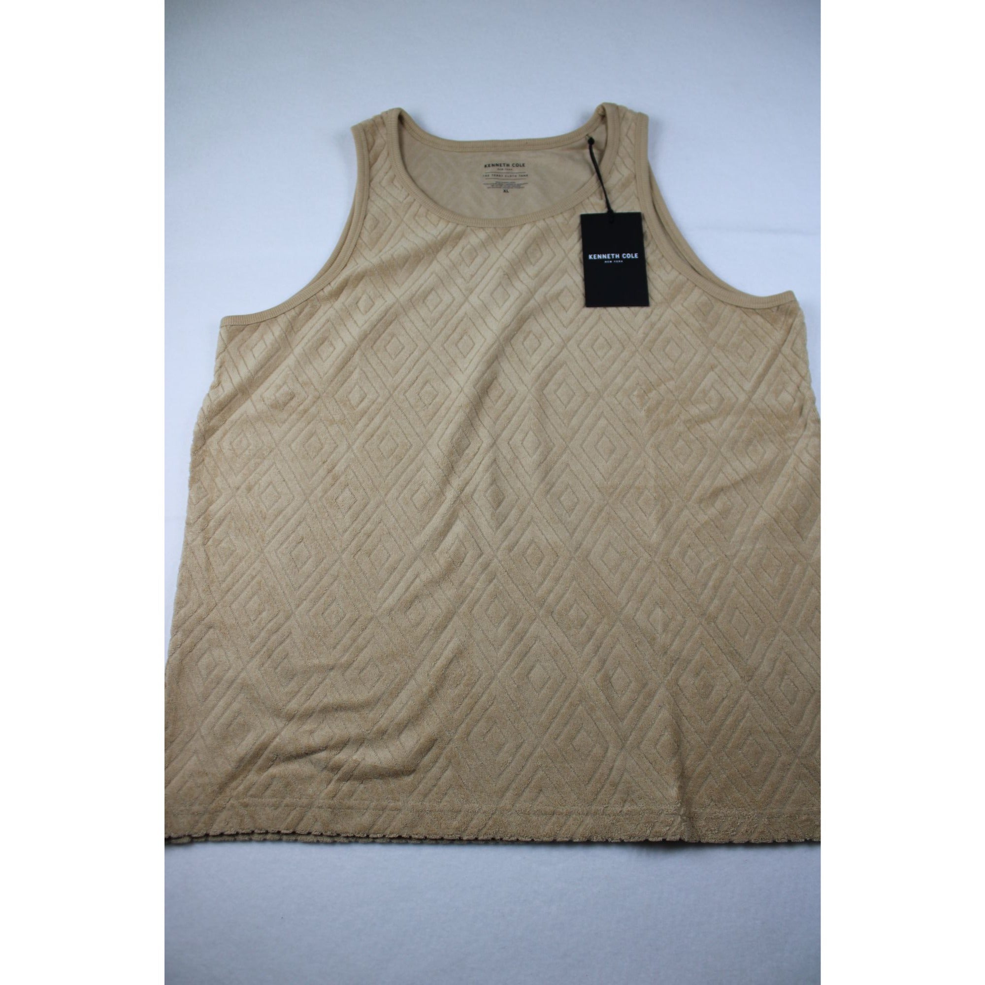 Kenneth Cole Mens Terry Cloth Tank Top XL Beige Sleeveless Diamond Pattern New With Tags