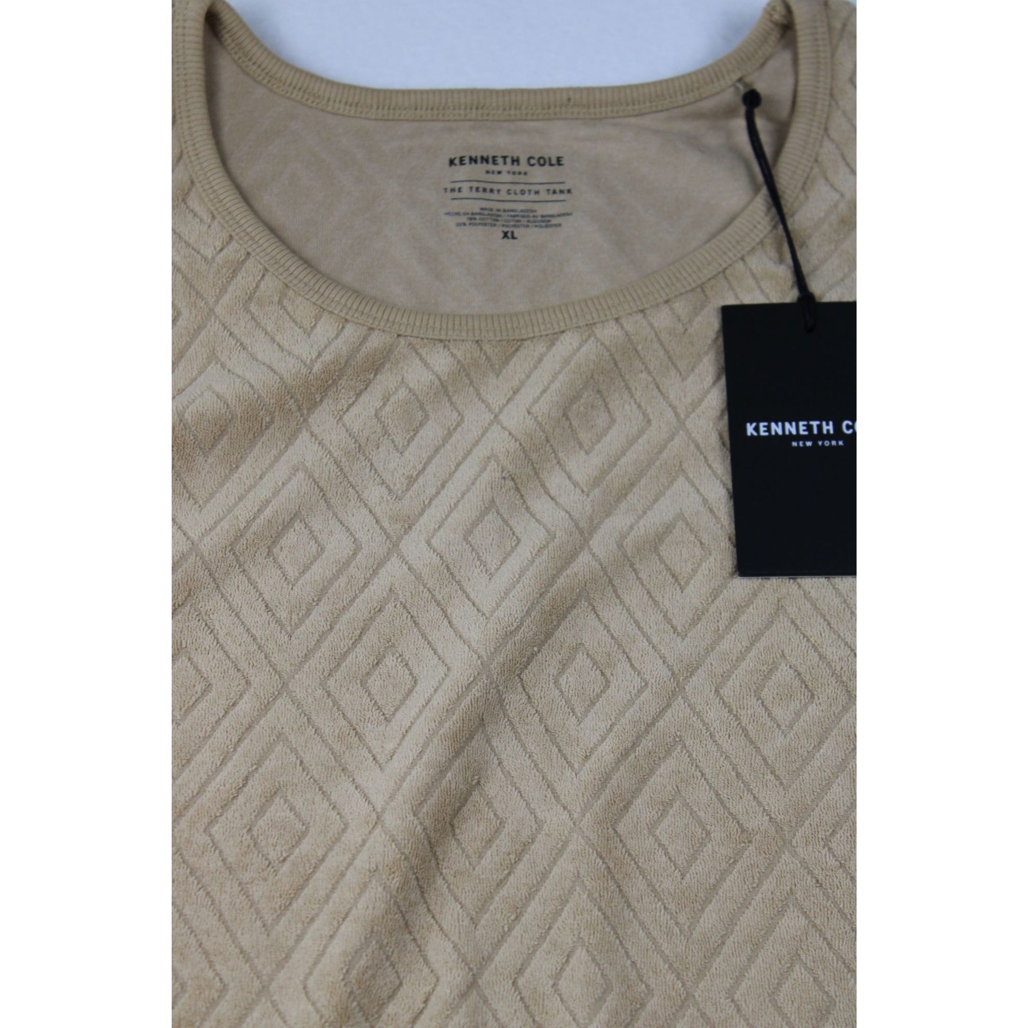 Kenneth Cole Mens Terry Cloth Tank Top XL Beige Sleeveless Diamond Pattern New With Tags